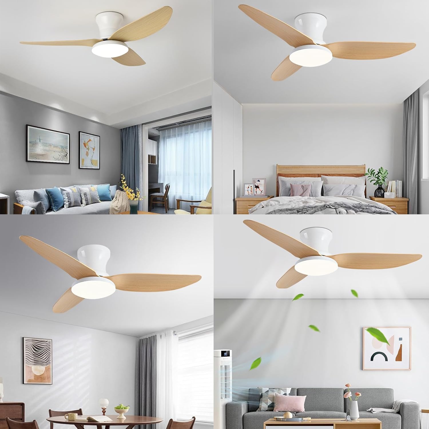 Ventilateur de plafond 100 cm avec lumière, télécommande/contrôle par application, gradation continue, 6 vitesses de vent, minuterie, réversible - 6