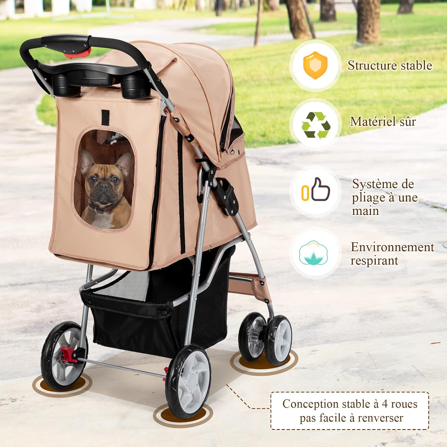 Passeggino per Cani Pieghevole, Carrozzina per Cani a 4 Ruote con Finestra a Rete Porta Bicchiere e Cesto, Passeggino Portatile per Animali Pi - 4