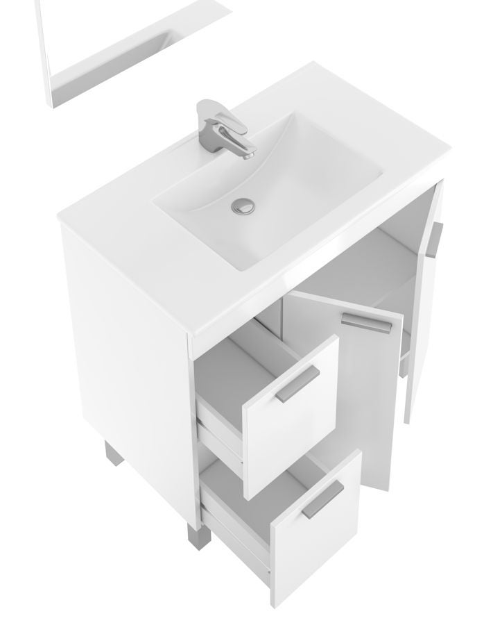 ONDEE ZEN - Meuble de salle de bain à poser AKTIVA - 80cm - Blanc - Mélaminé - Livré en kit - 2