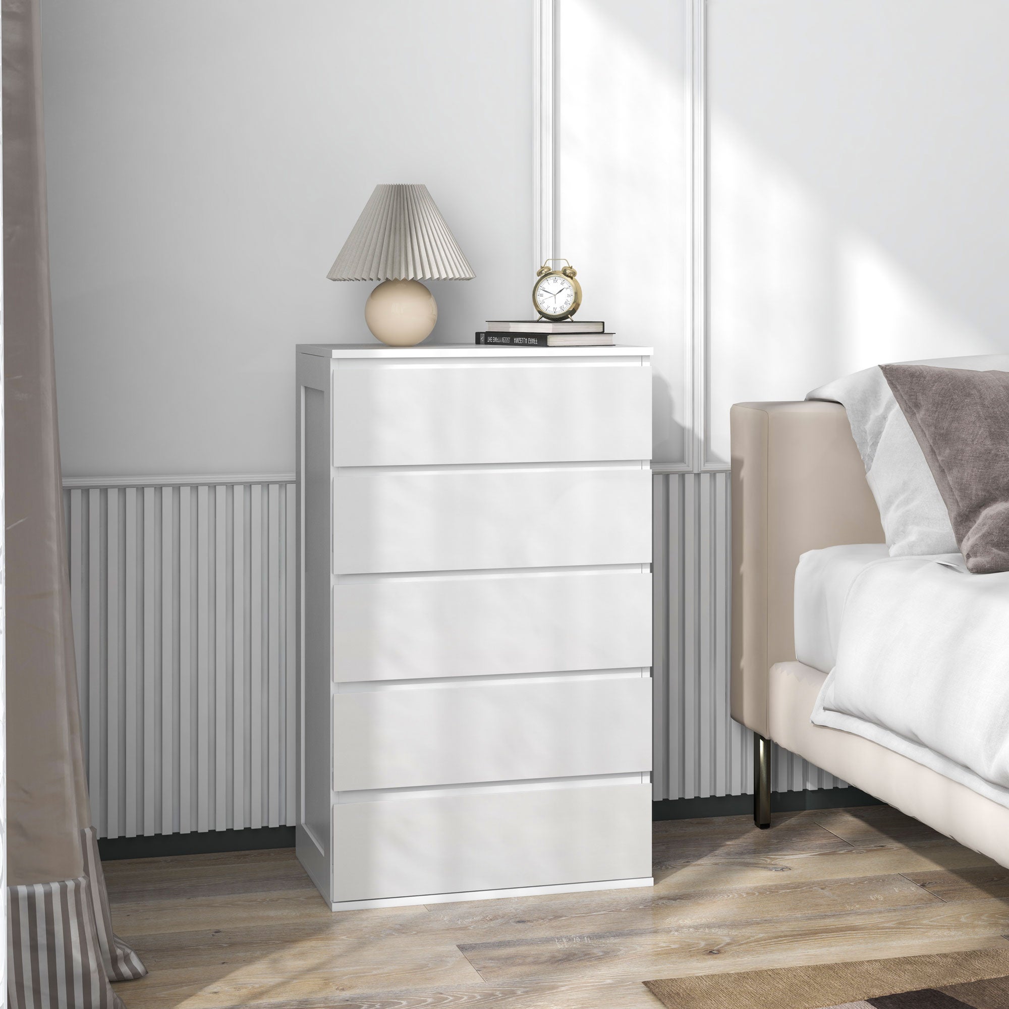 HOMCOM Cassettiera 5 Cassetti In MDF Multicolore Con Gambe Rialzate - Mobile Contenitore Per Camera Da Letto, Soggiorno, Bagno, 35x28x90,5 Cm