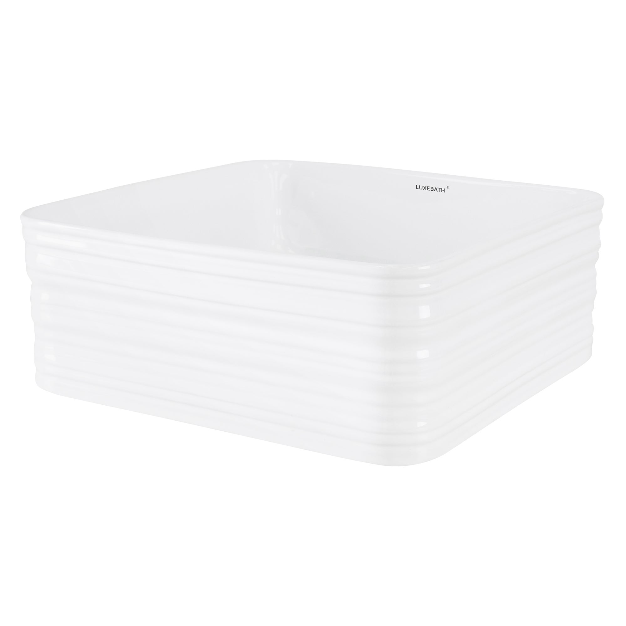 Lavoar de baie LuxeBath, 39 x 39 x 15 cm, patrat, din ceramica, fara orificiu pentru baterie, chiuvetă moderna cu montare pe blat sau mobila, alb