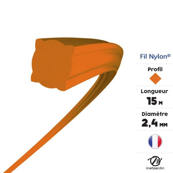 Fil nylon 2,4 mm x 15 m Carré Orange Blister par 5 - 3
