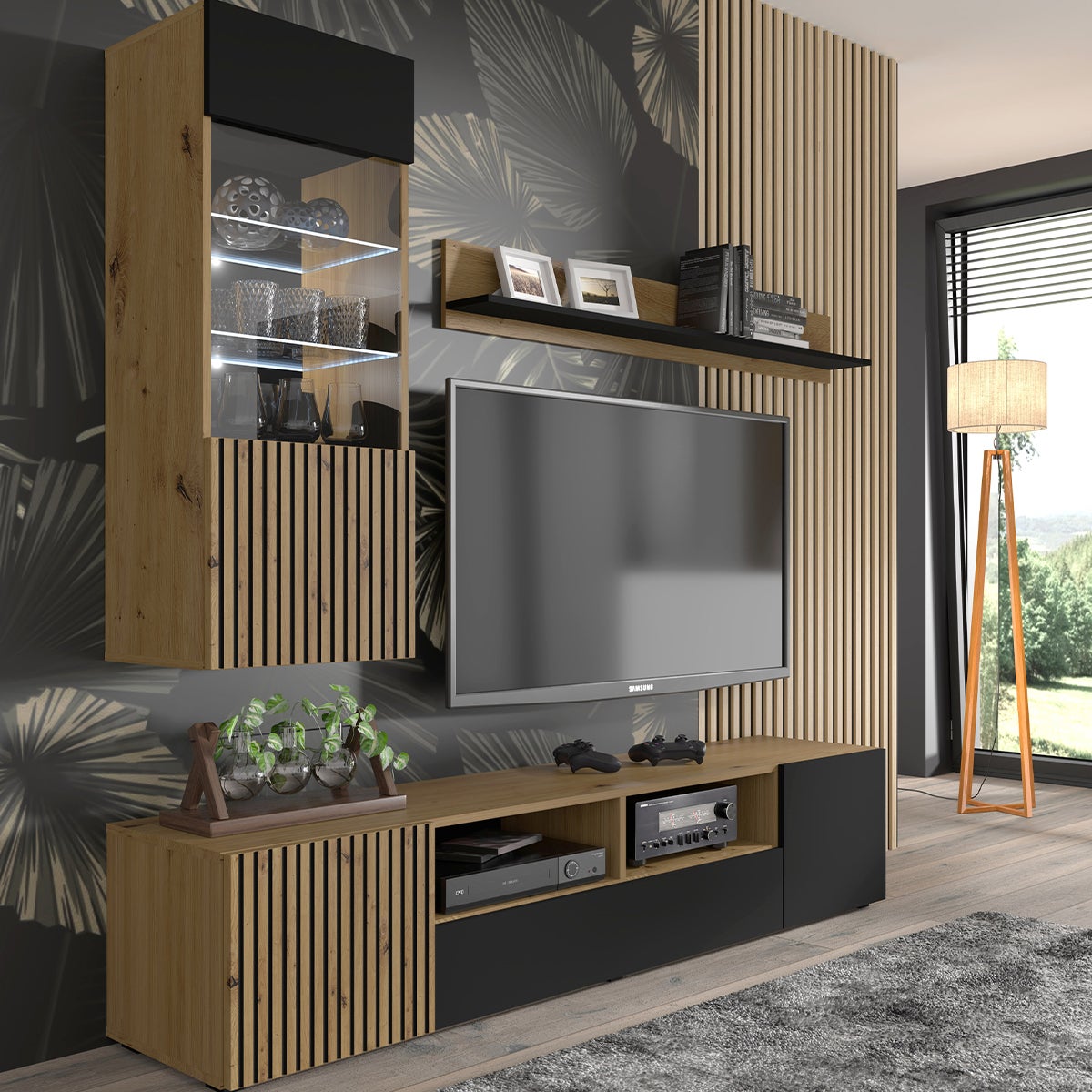 Meuble TV 3 portes 200 cm Nera Bois et Noir - 3