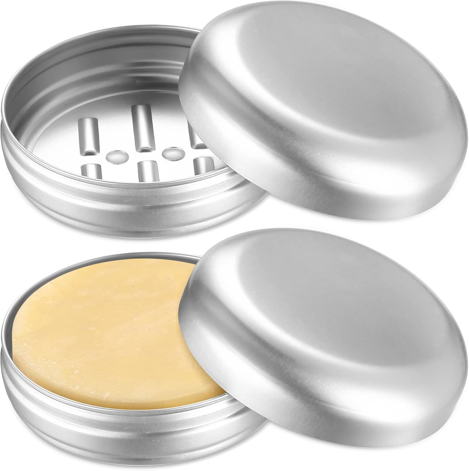 2-częściowe mydelniczki podróżne, 100 ml aluminiowe mydelniczki, pojemniki na mydło, solidne metalowe, wodoodporne mydelniczki (okrągłe)