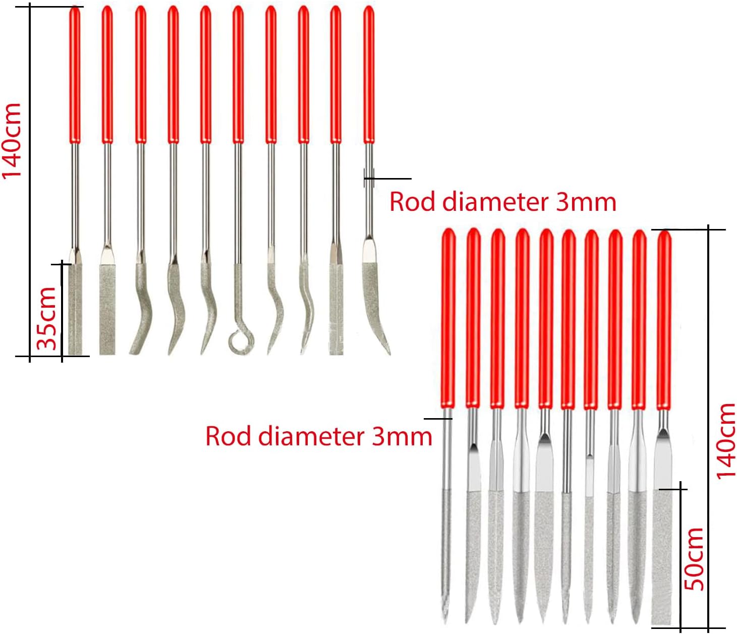 Biaungdo Set Di 10 Lime Ad Ago Diamantate 140mm Per Vetro, Pietra, Gioielli - Manico ABS Antiscivolo