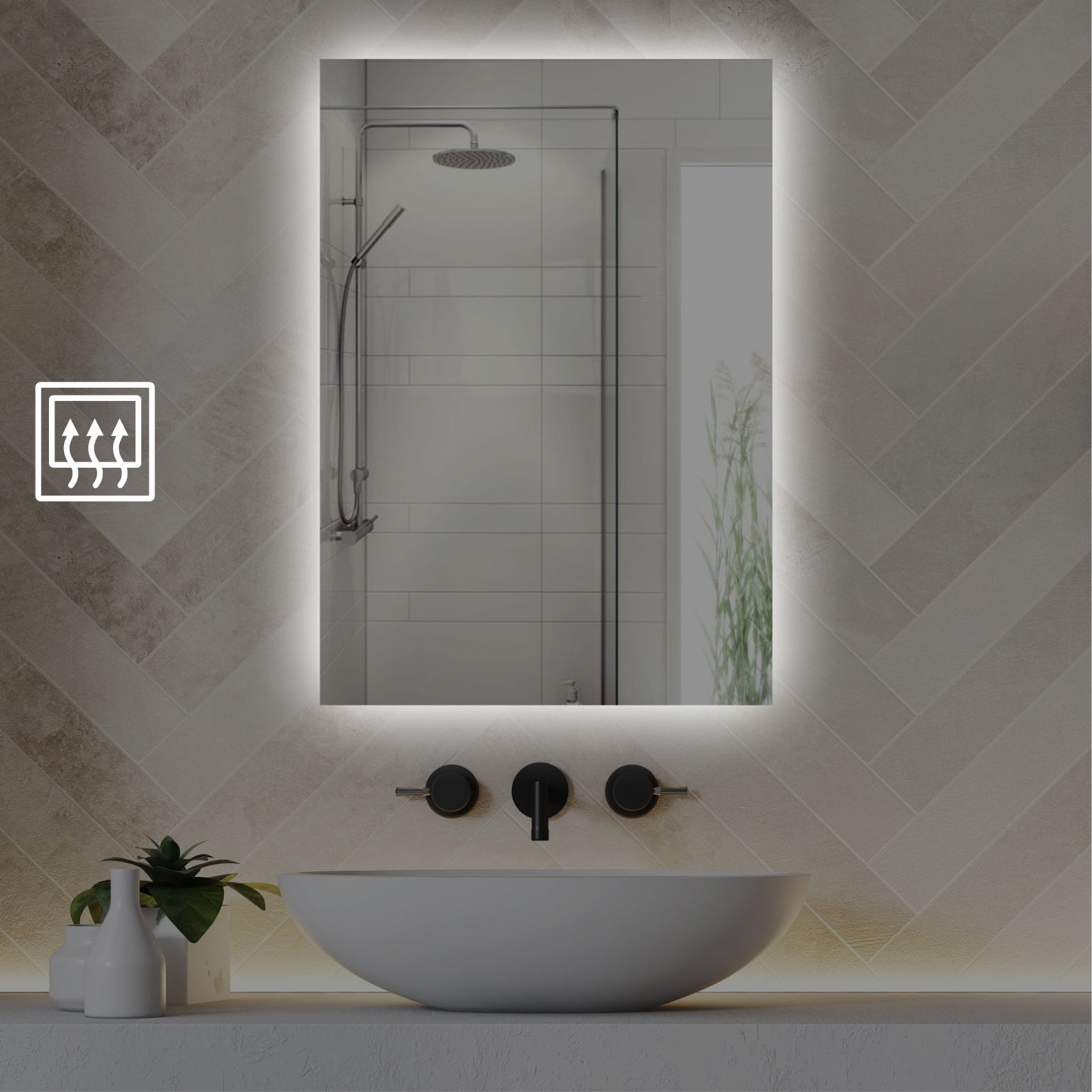 DIFFUSION - Espelho de borda polida 100x70 cm com retroiluminação perimetral LED e sistema antiembaçante - 3
