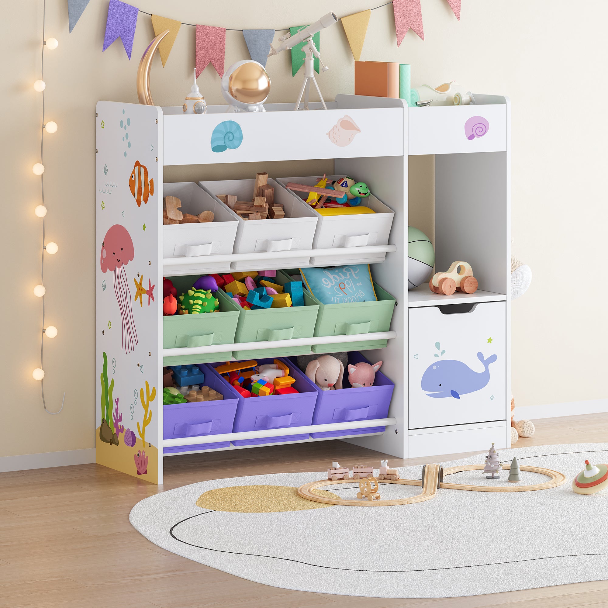 Scaffale per Cameretta Søndreland con Scatole Pieghevoli e Piano