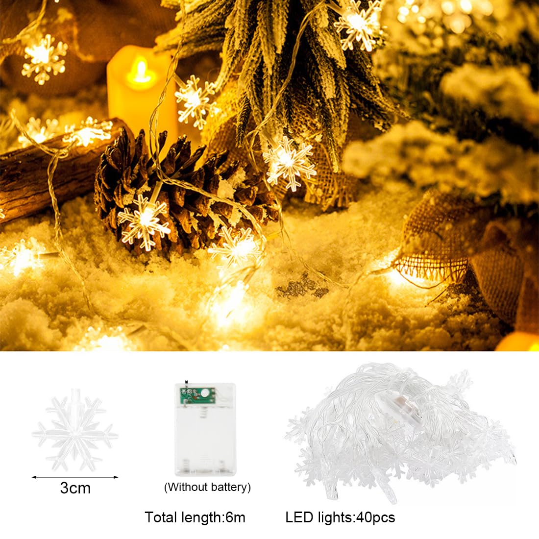 Guirlande Lumineuse de Flocon de Neige,6M 40 Pcs LED Guirlande Lumineuse Sapin de Noel, Guirlande LED Décoration Noel Intérieur pour Chambre à Coucher - 3