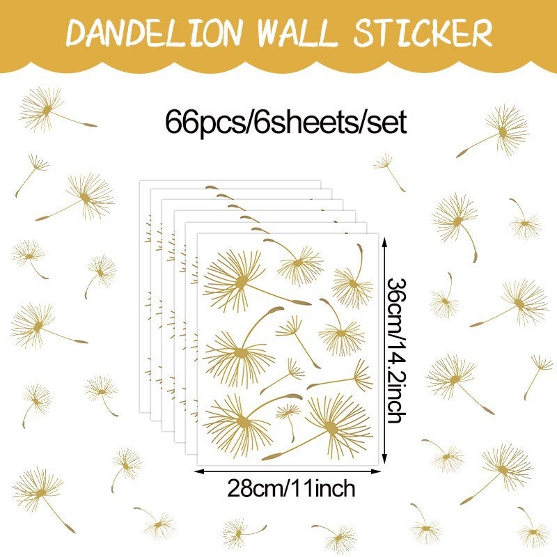 Stickers Muraux Fleur de Pissenlit Autocollant Mural Plantes Doré Deco Fenêtre Stickers Salon Salle de Bain Chambre Enfants Bébé Décoration - 5