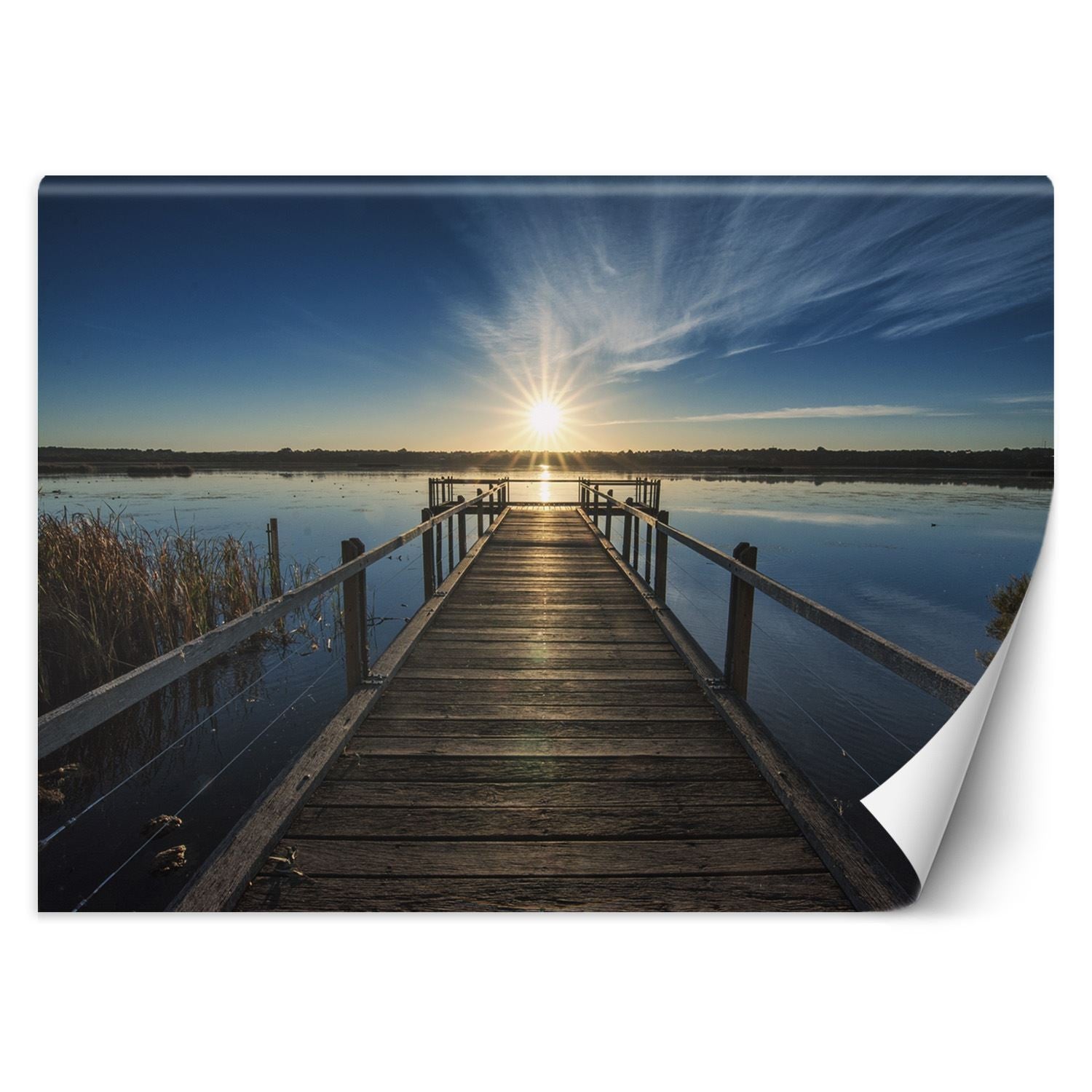 Fototapeta, Jezioro o zachodzie słońca pomost 150x105