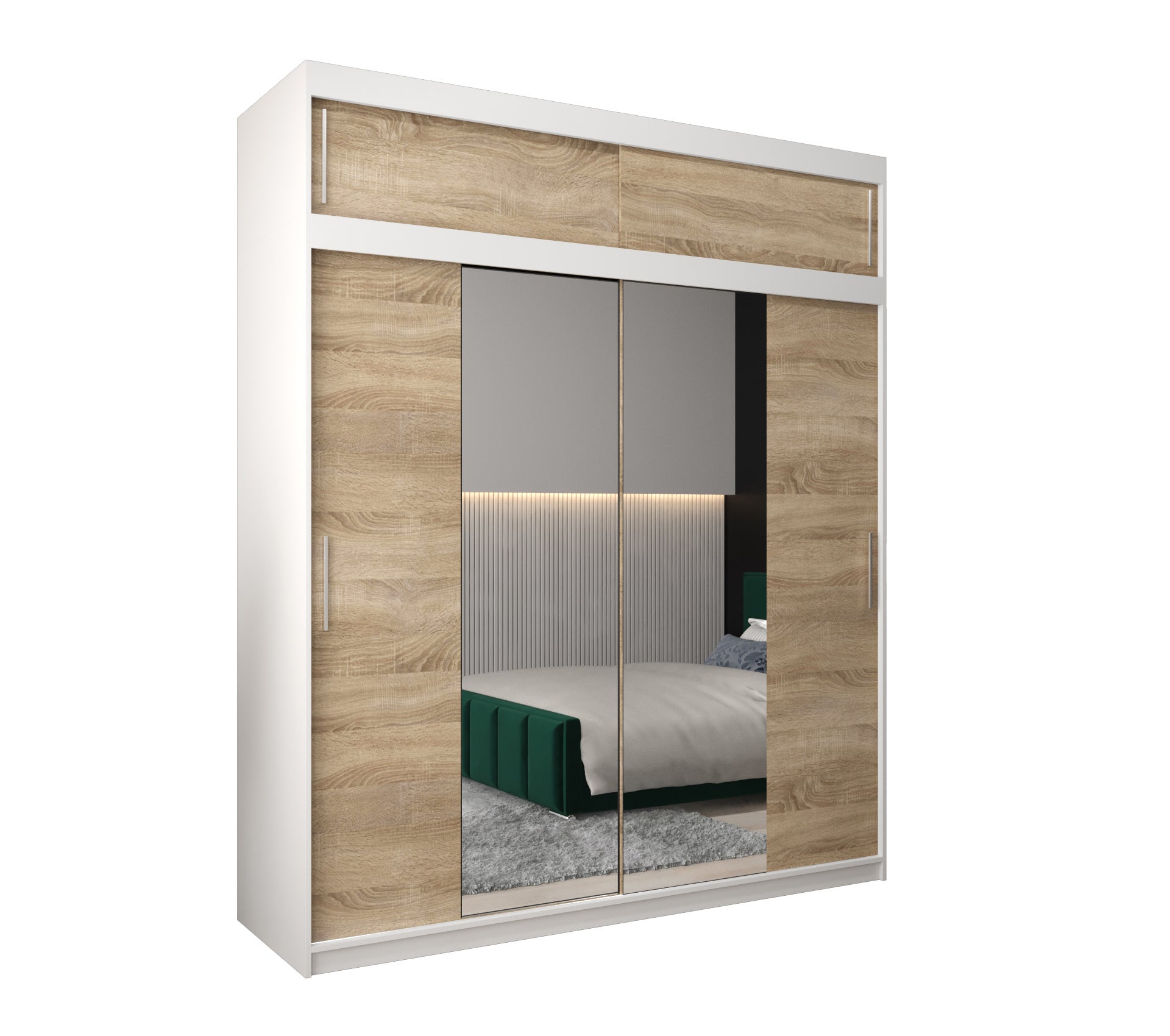 Szafa przesuwna z nadstawką garderoba TOKYO 1 200 x 62 x 240 cm Biały + Sonoma - Abiks Meble