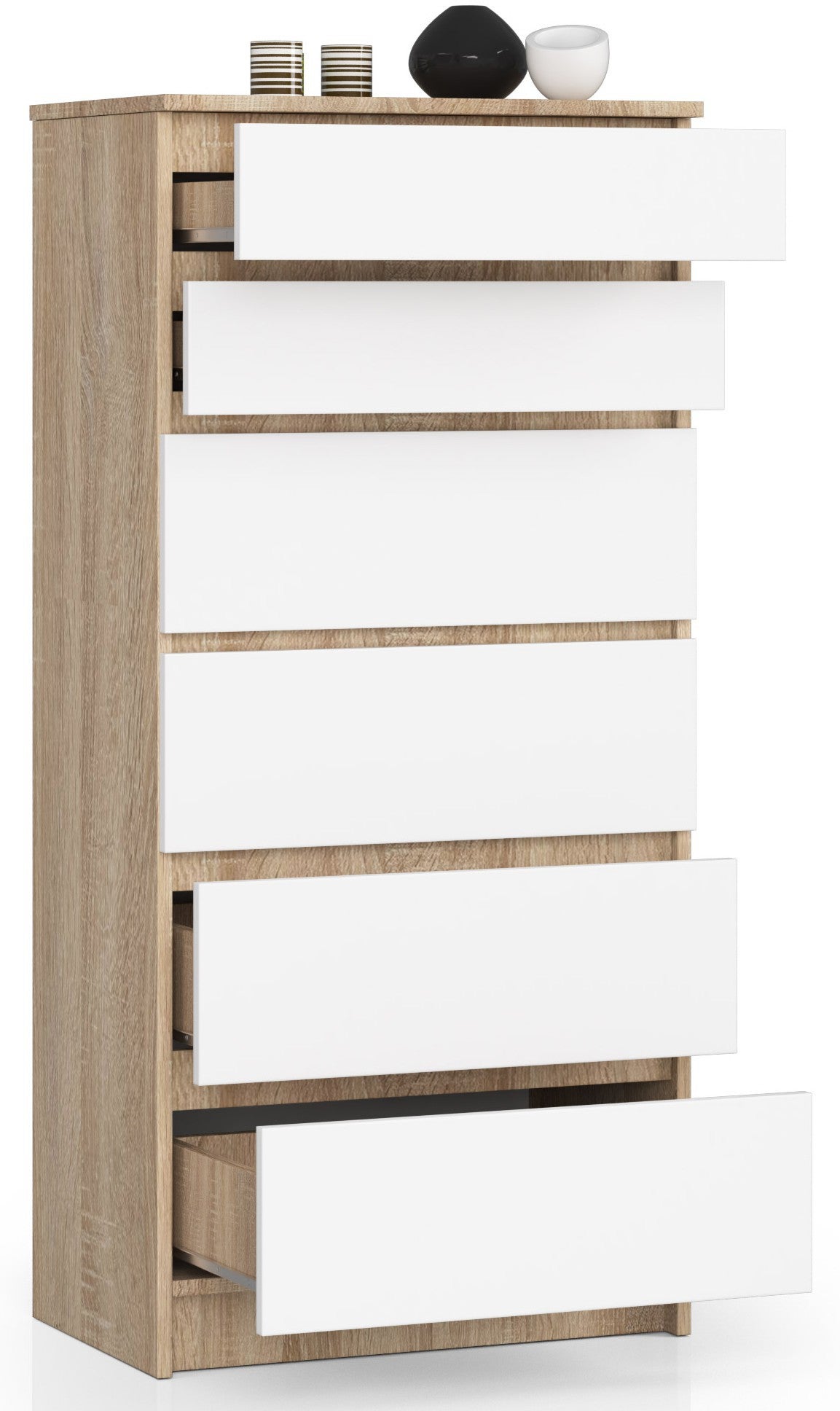 Komoda: 6 szuflad, dąb Sonoma | biały, 60 x 130 x 40 cm - 2