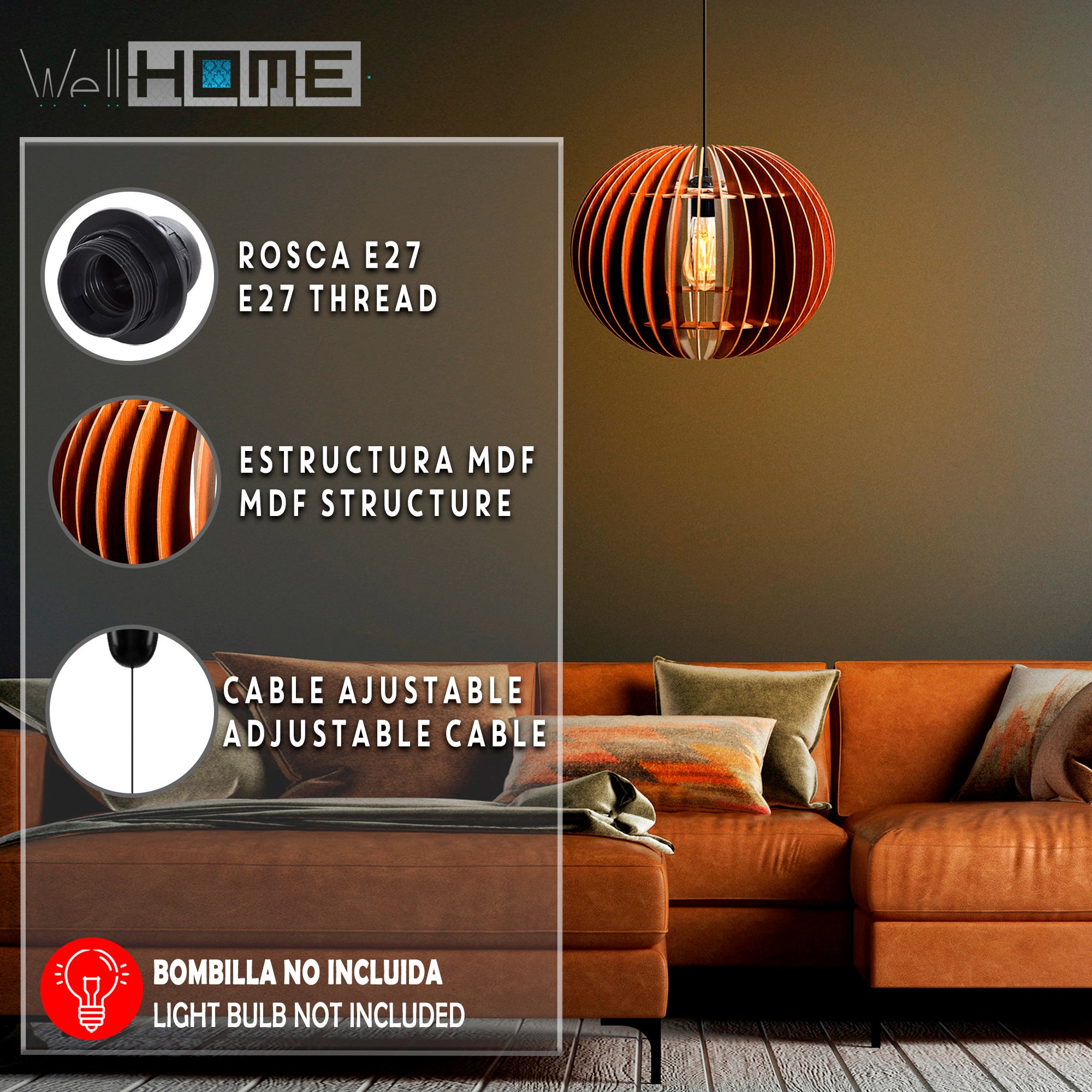 Plafoniera da 70 cm. Colore nogal Tipo E27 Max 45-60W - 2