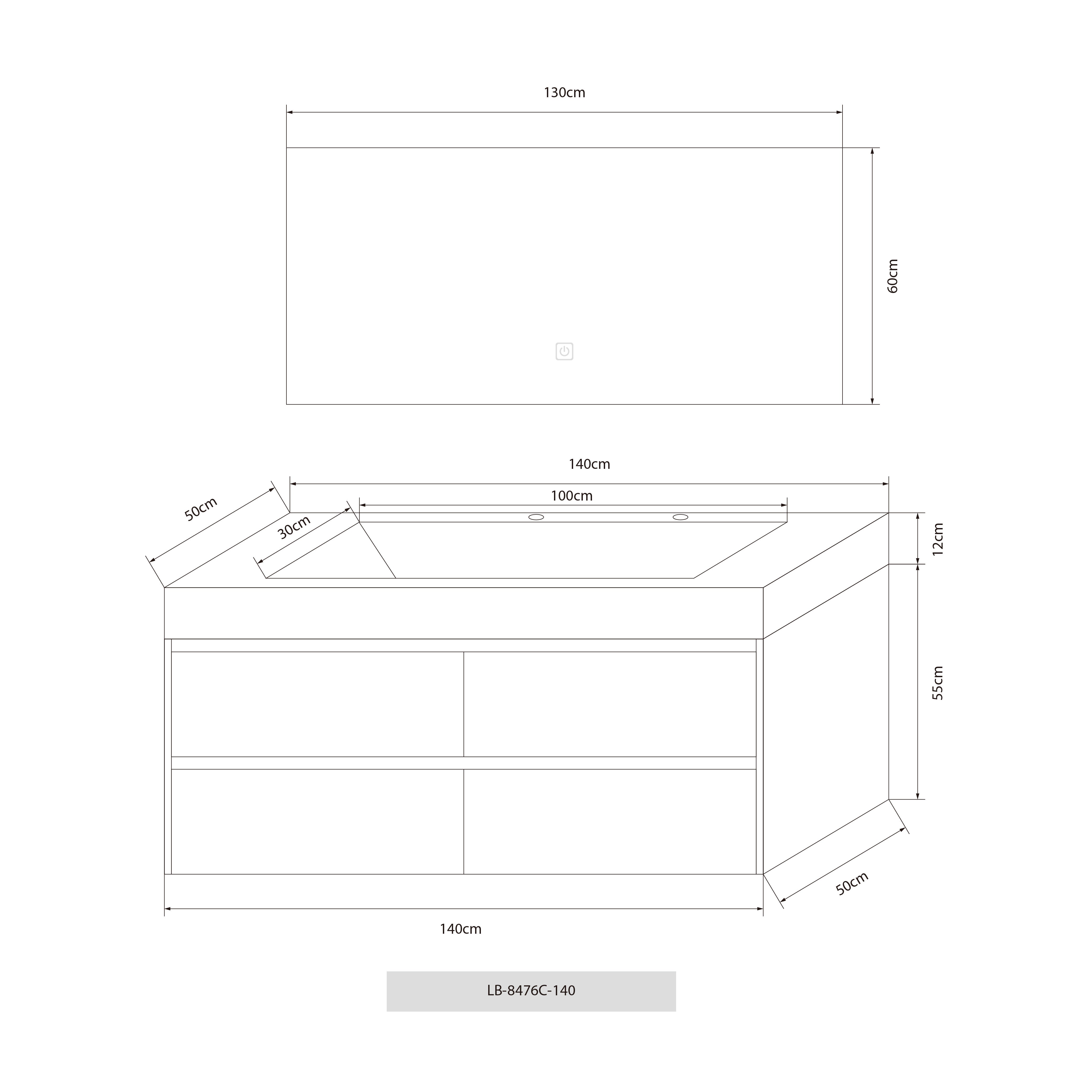 Meuble salle de bain double vasque 140cm bois et effet marbre marron avec miroir LED LB-8476M-140 - 8