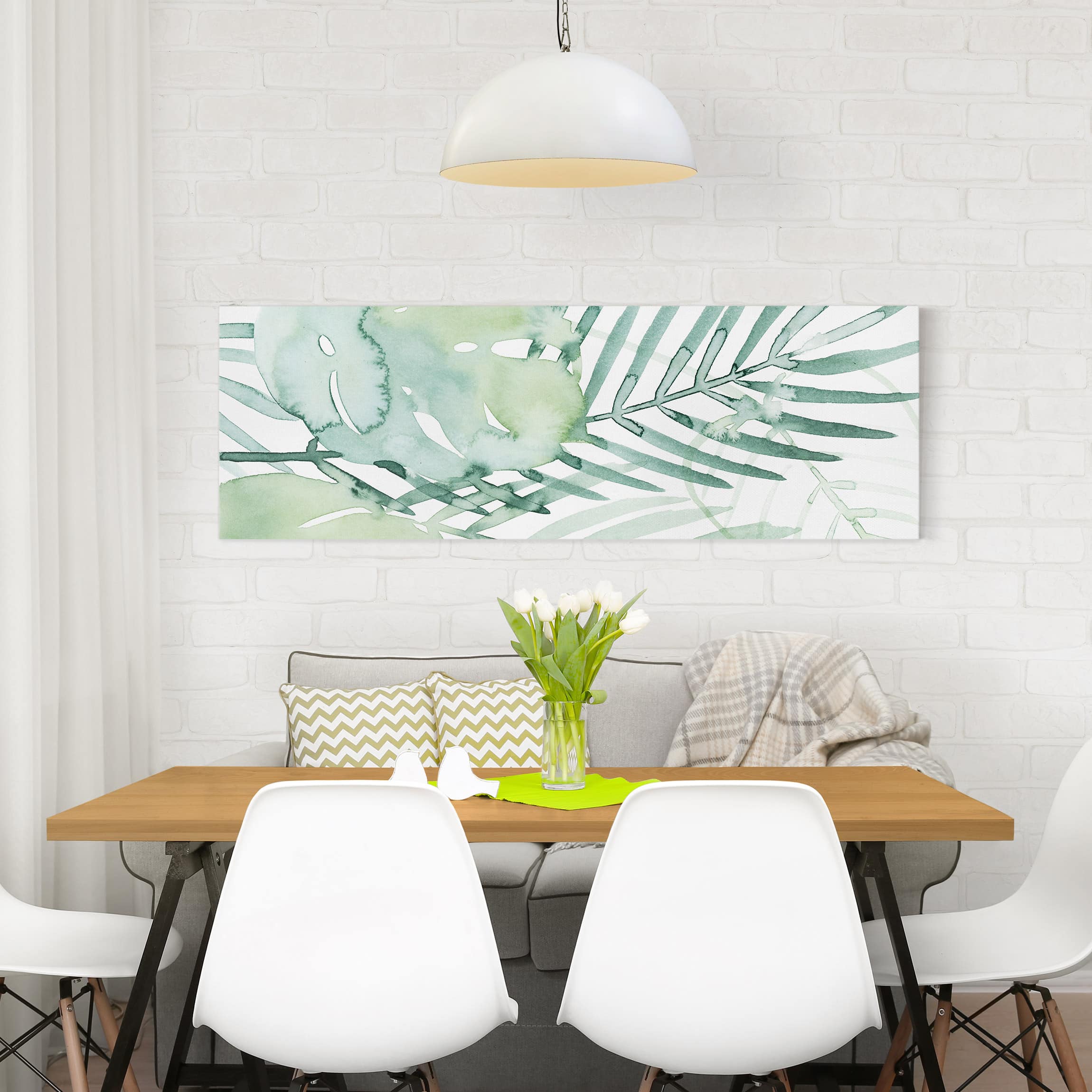Impression sur toile tableau sur toile châssis vert botanique plantes aquarelle tropical 315 chambre à coucher salon couloir 120 x 40 cm - 3