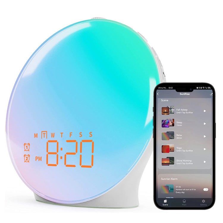 Radio-réveil Simulateur d'aube/crépuscule, lampe LED, réveil doux, ambiance personnalisable, fonction Snooze pratique - 2