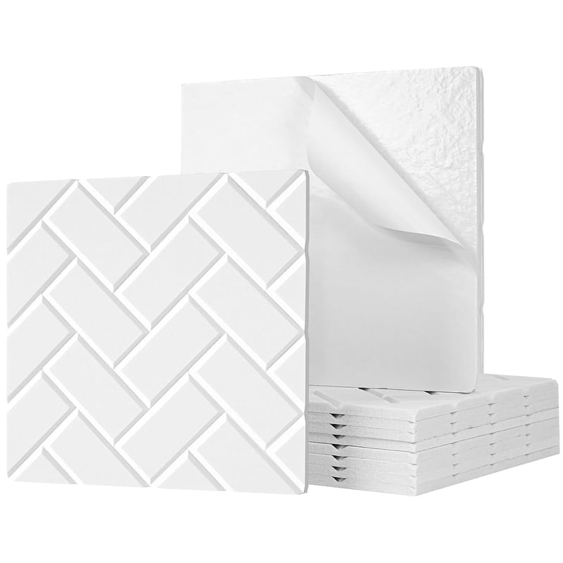 Zestaw 12 samoprzylepnych paneli akustycznych, wyściółka dźwiękochłonna z poliestru, panele ścienne o wysokiej gęstości, 30 cm x 30 cm, białe