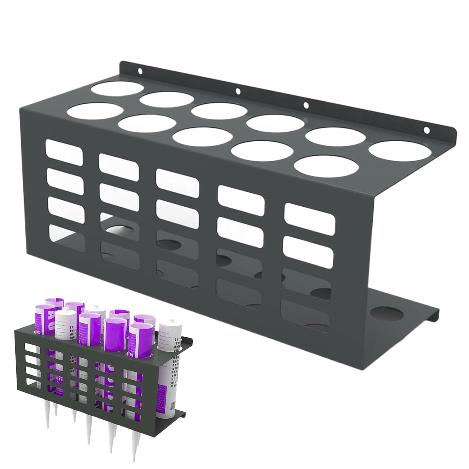 Supporto per tubi per sigillatura – Organizer in metallo da parete | Supporto in silicone per furgoni | Heavy Duty Tool Rack officina sigillante contiene sei tubi ugelli