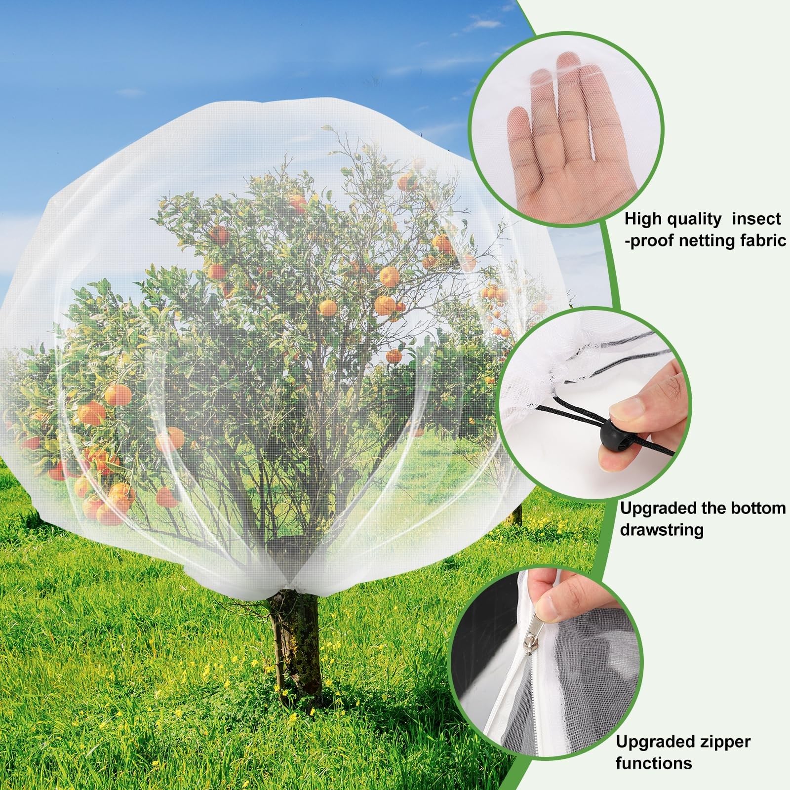 3PCS Rede para árvores frutíferas, bolsa de malha anti-insetos com zíper e cordão, rede de proteção de plantas (120 x 180 cm) - 4