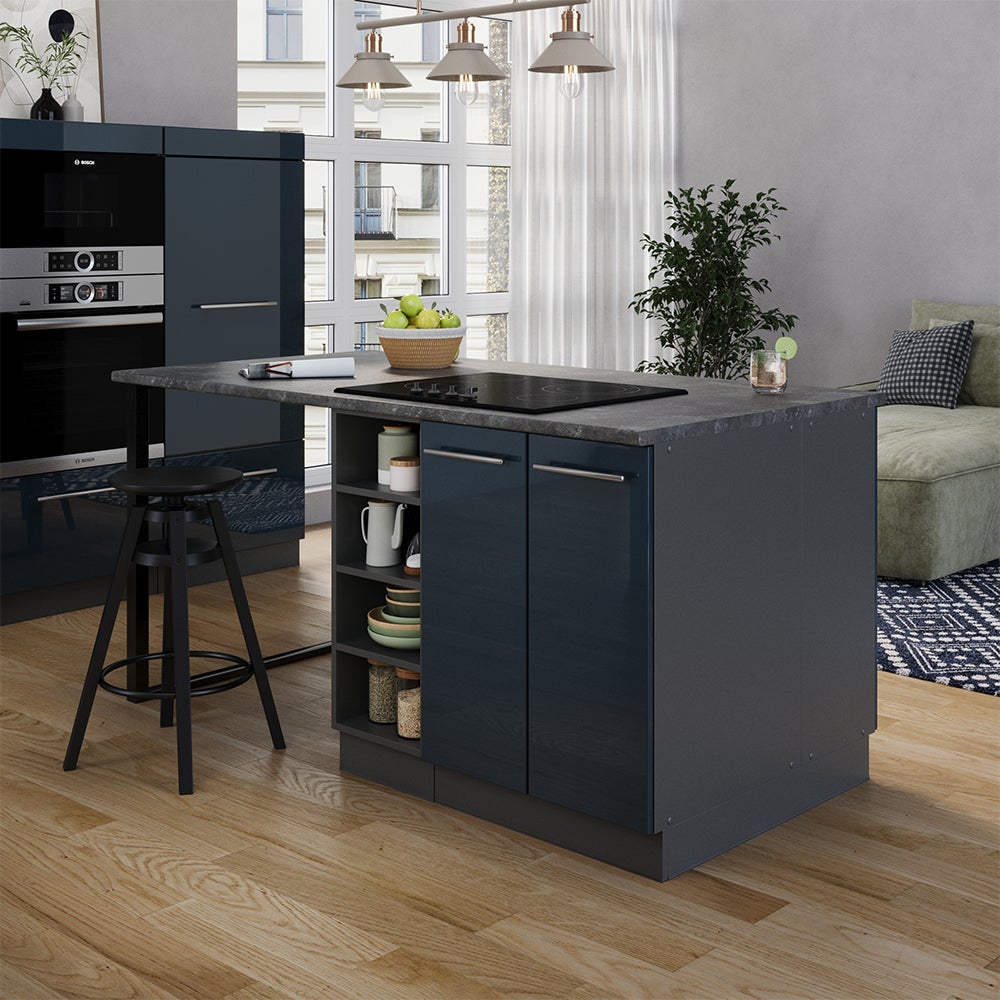 Vicco îlot de cuisine Fame-Line, Bleu foncé brillant/Anthracite, 90cm sans PT - 4