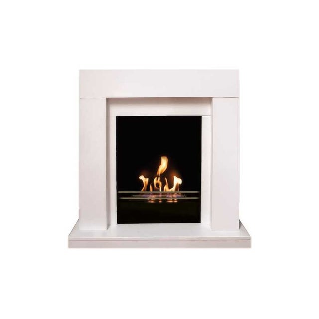 Biolareira de chão Camogli White de 2 kW – estrutura de madeira, vidro frontal de proteção, certificação EN 16647 – Tecno Air System