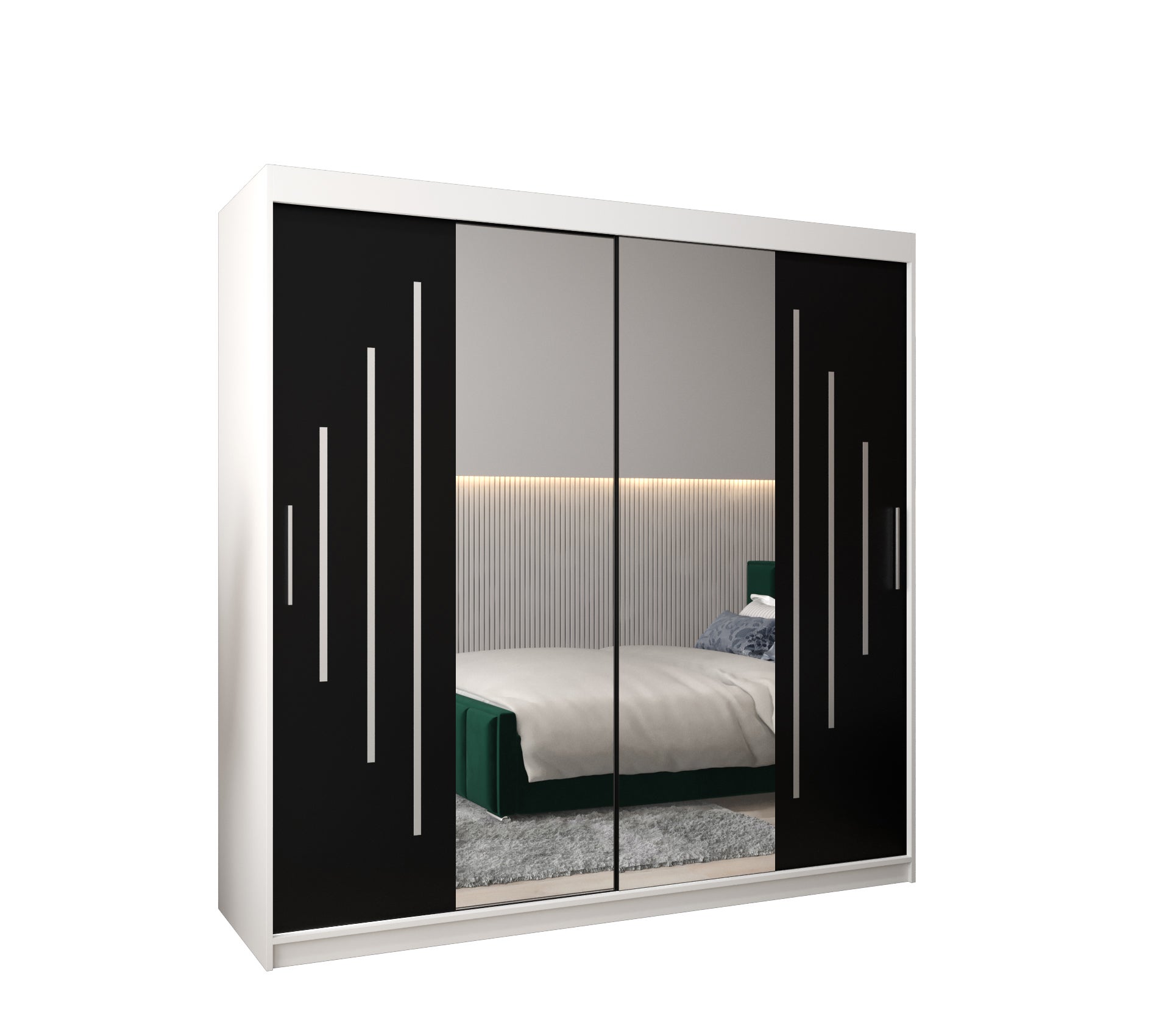 Szafa przesuwna garderoba York 1 200 x 62 x 200 cm Biały + Czarny - Abiks Meble