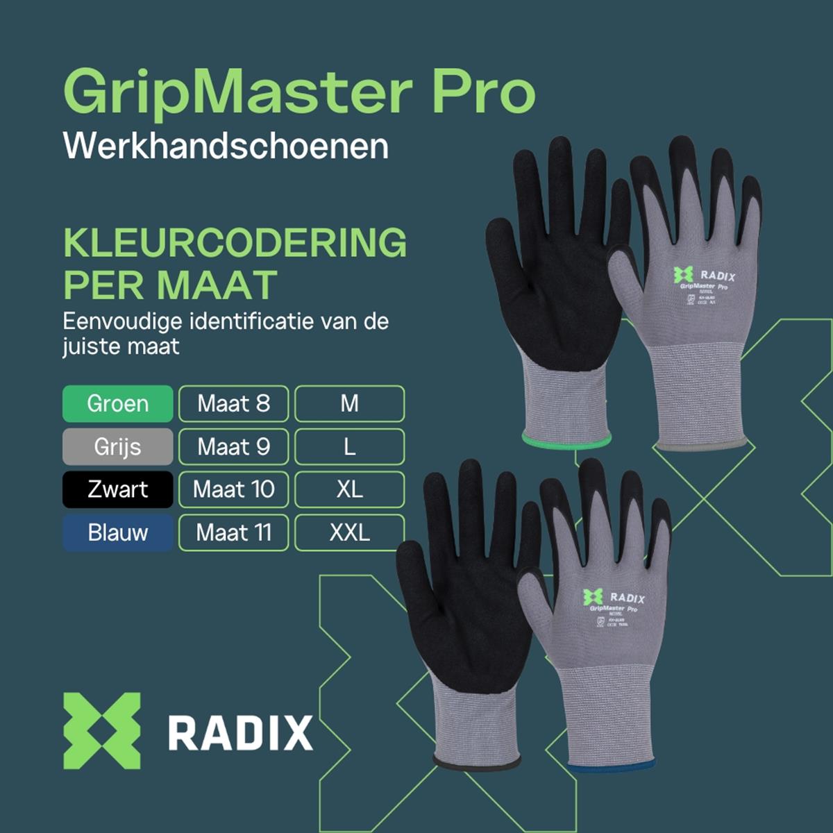 Gants de travail - Radix - GripMaster Pro - Nitrile mousse noir/gris - Taille M9 / M - 5
