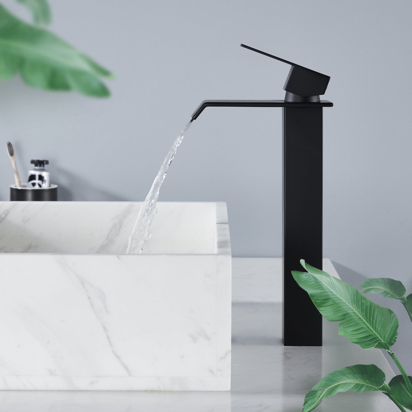 Mitigeur de Lavabo Cascade Bec Haut Noir – Robinet Salle de Bain en Acier Inox SUS304, Eau Chaude/Froide, Design Moderne à Levier Unique - 6