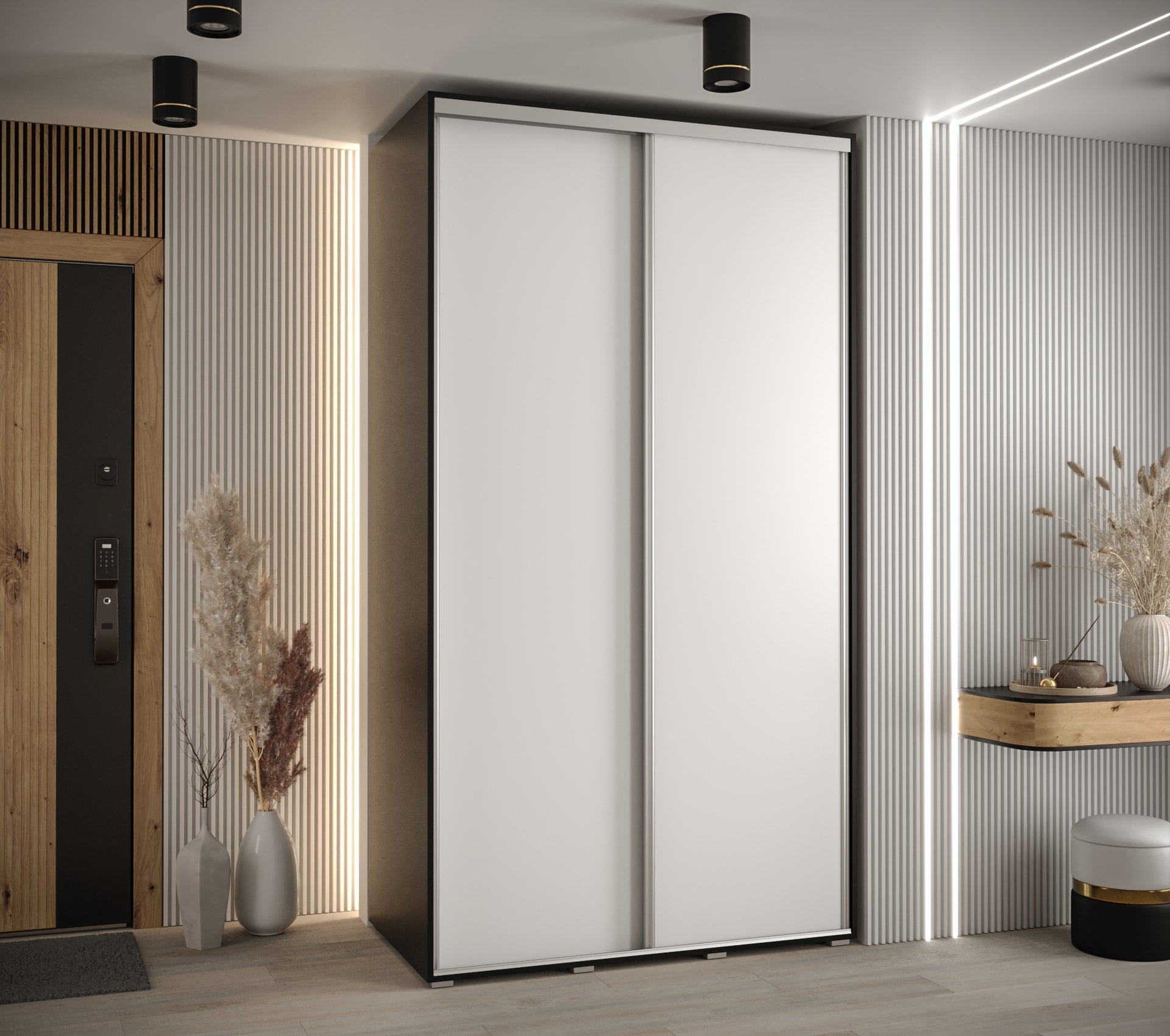 Szafa przesuwna wysoka Davos 1 130 x 45 x 235,2 cm czarny + biały + u. srebrny - Abiks Meble - 2