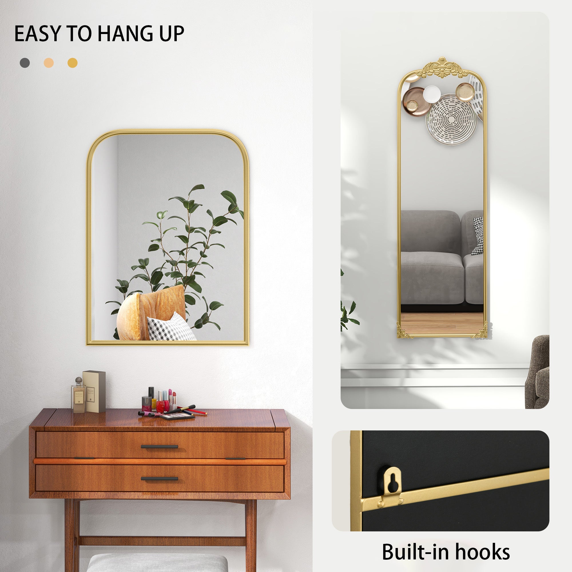 Lustro barokowe 60x87 cm w złotej metalowej ramie, dekoracyjne lustro do salonu i sypialni - 3