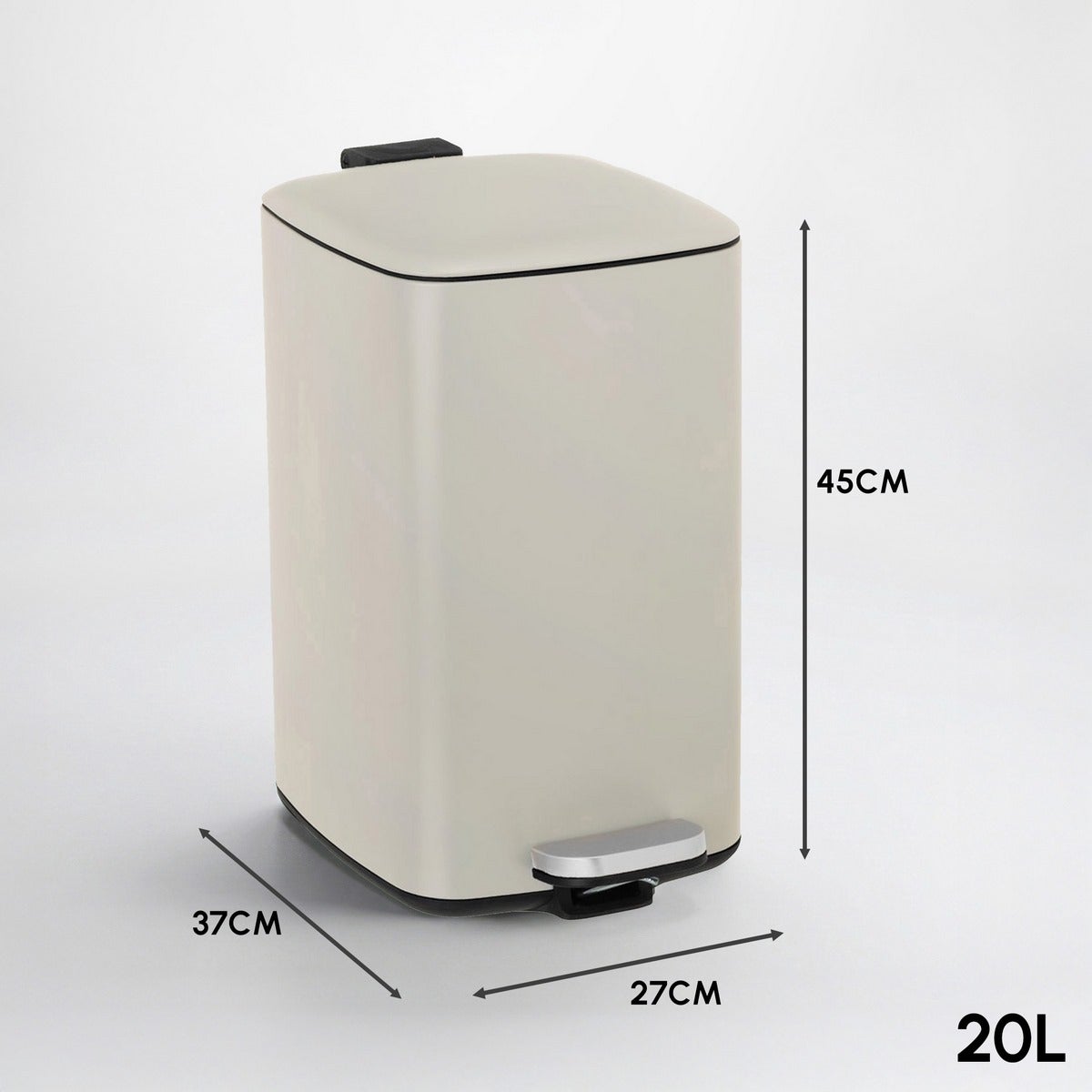Cubo de basura cuadrado de 20 litros de metal beige mate antihuellas CasaSelección - 3