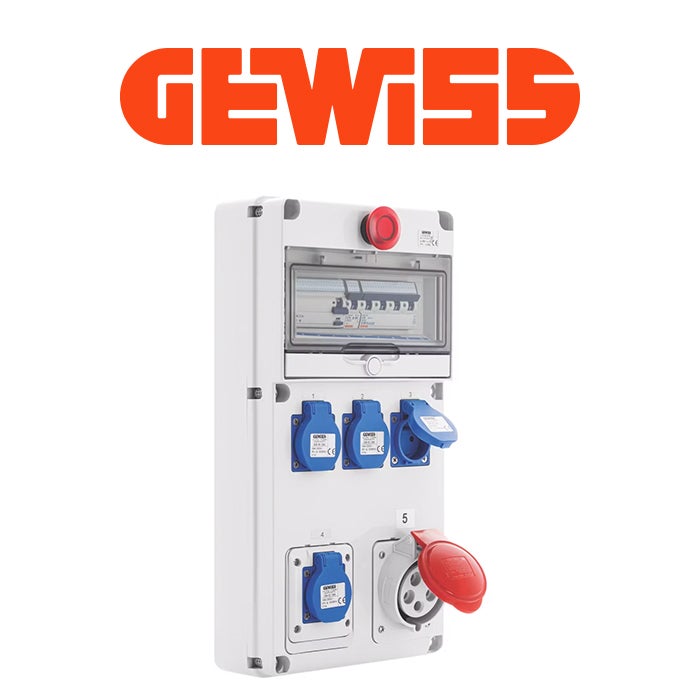 Pack coffret chantier tri+N 26kVA 5 prises (4×230V/1×400V32A) arrêt urgence IP44 - GEWISS - FR60334P - 2