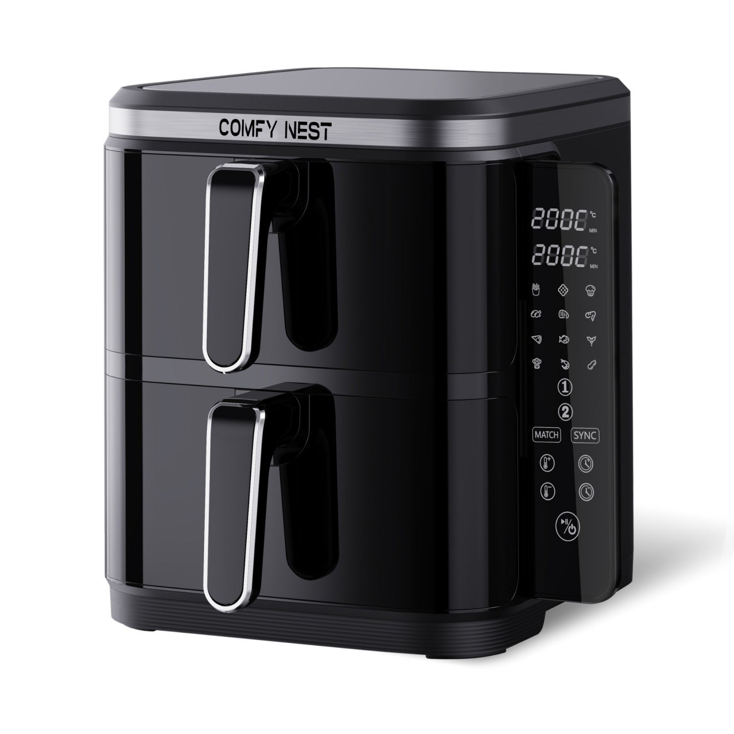 Friteuse à air numérique double panier 2400W Acier Inoxydable avec fen Friteuse à air numérique double panier 2400W Acier Inoxydable avec fen
