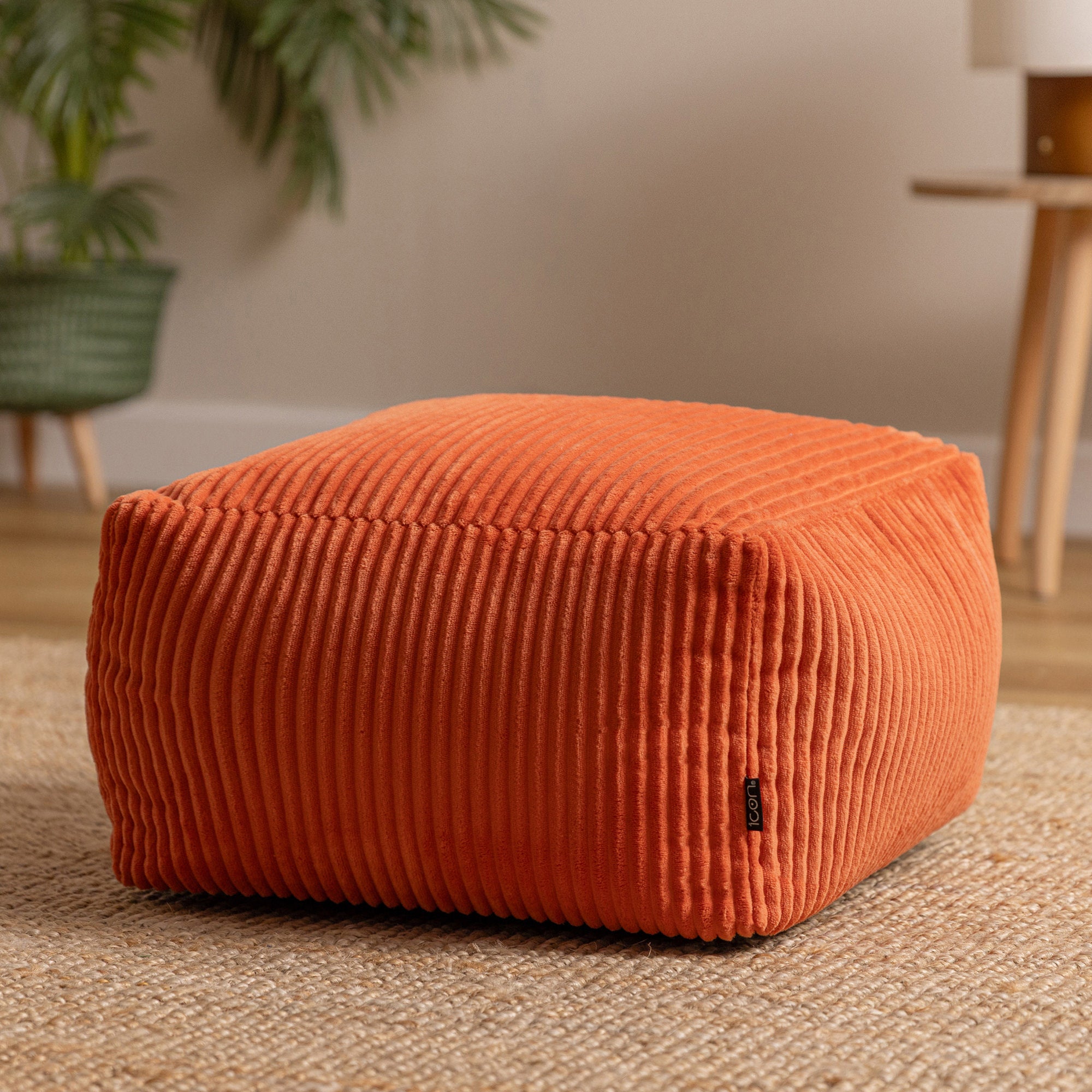 Pouf repose-pieds Icon carré velours côtelé orange terracotta, salon, chambre, 40x40cm, Made in Allemagne, Oeko-Tex® - 2