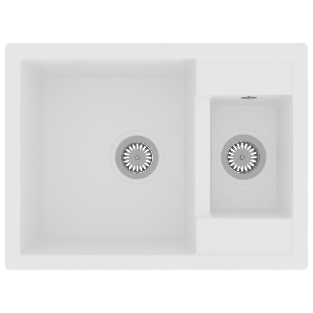 Fregadero de cocina dos senos con rebosadero 58 x 44 cm granito blanco