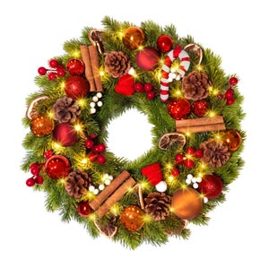 Couronne De Noël 30 Cm – Guirlande Sapin Artificielle Avec Baubles, Nœuds Rouges, Clochettes, Décoration Porte D'Entrée, Fenêtre, Intérieur Extérieur