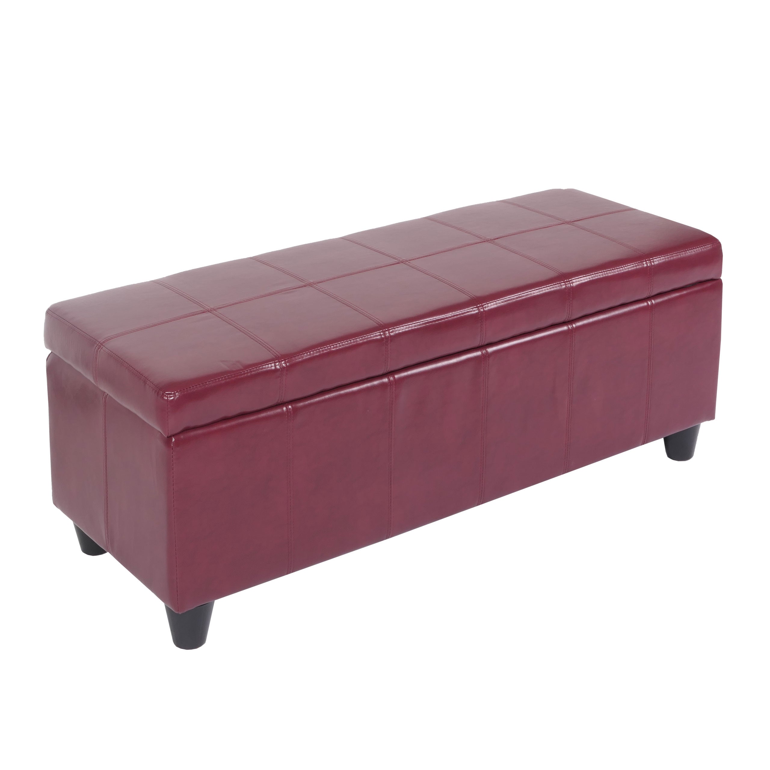 Ławka ze schowkiem Kriens skóra + imitacja skóry 112x45x45cm z certyfikatem MVG ~ czerwony