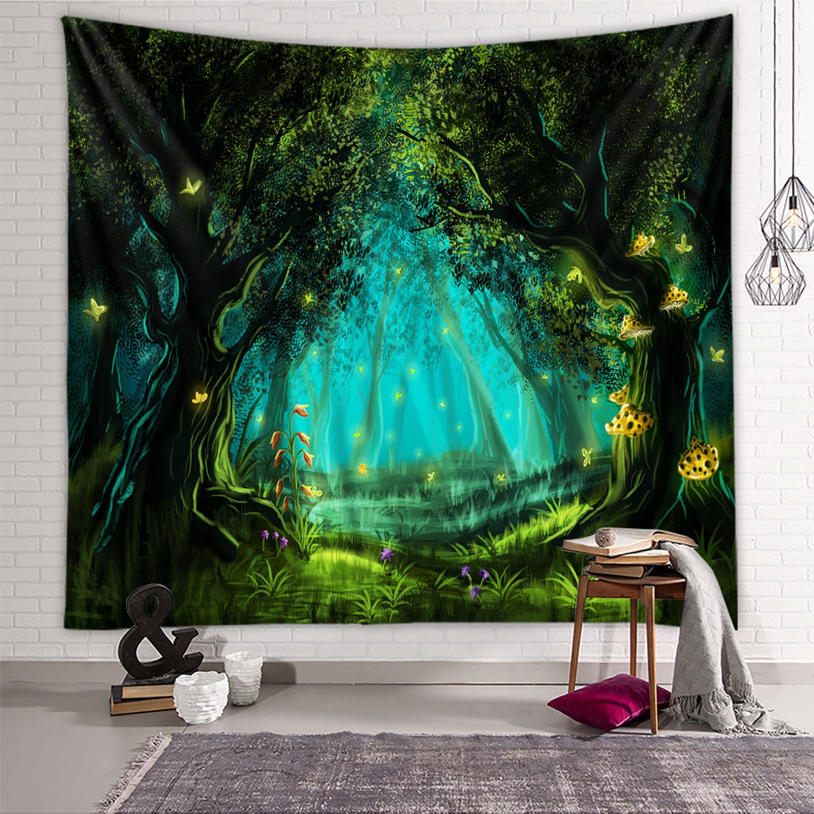 Tapisserie de paysage tropical naturel, 130X150CM, adaptée à la décoration de salon, chambre, appartement, ferme, dortoir - 4