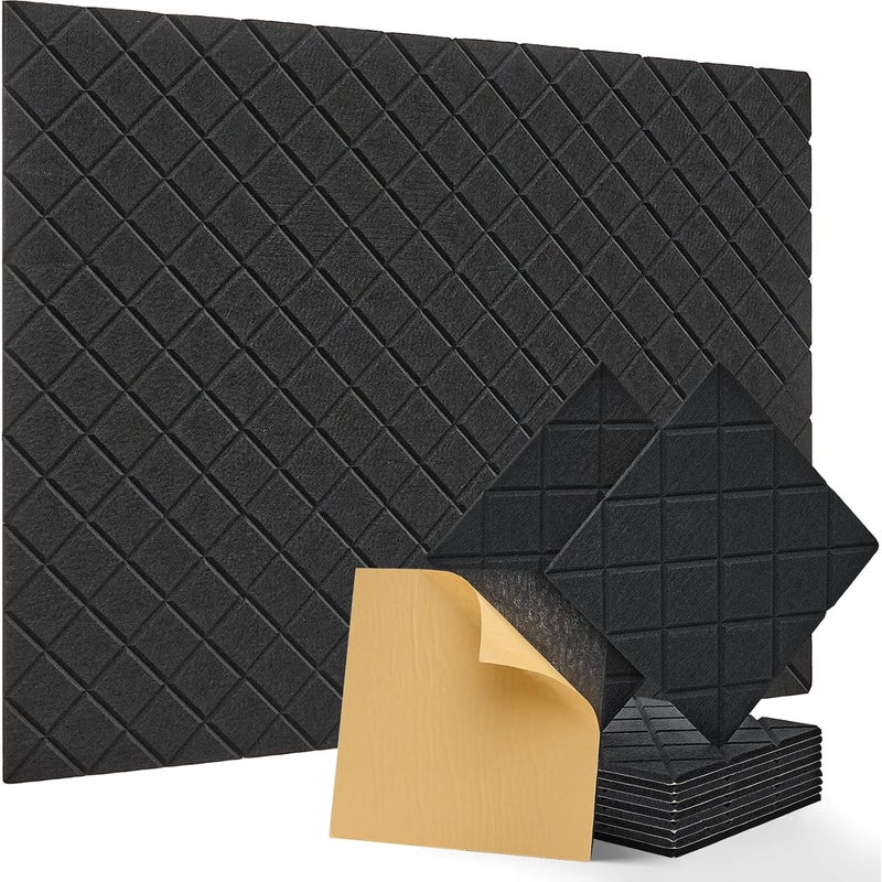 Samoprzylepne panele akustyczne, opakowanie 12 sztuk, wyściółka dźwiękochłonna z poliestru 30 x 30 cm, panele ścienne o wysokiej gęstości, czarne