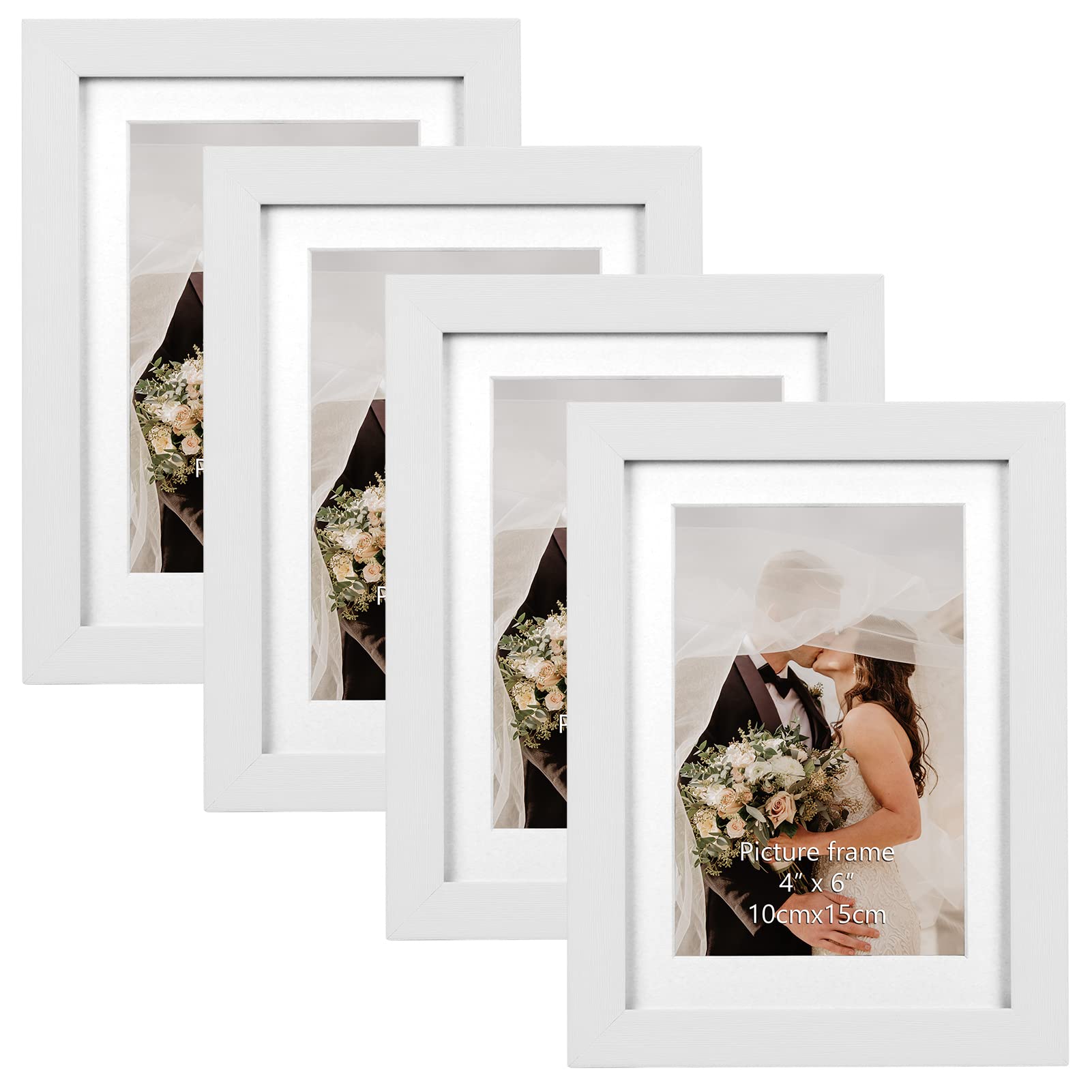 Exyglo cornici per foto,cornice 10x15 cornici bianche per soggiorno, camera da letto, corridoio, ufficio, decorazione perfetta, set di 4