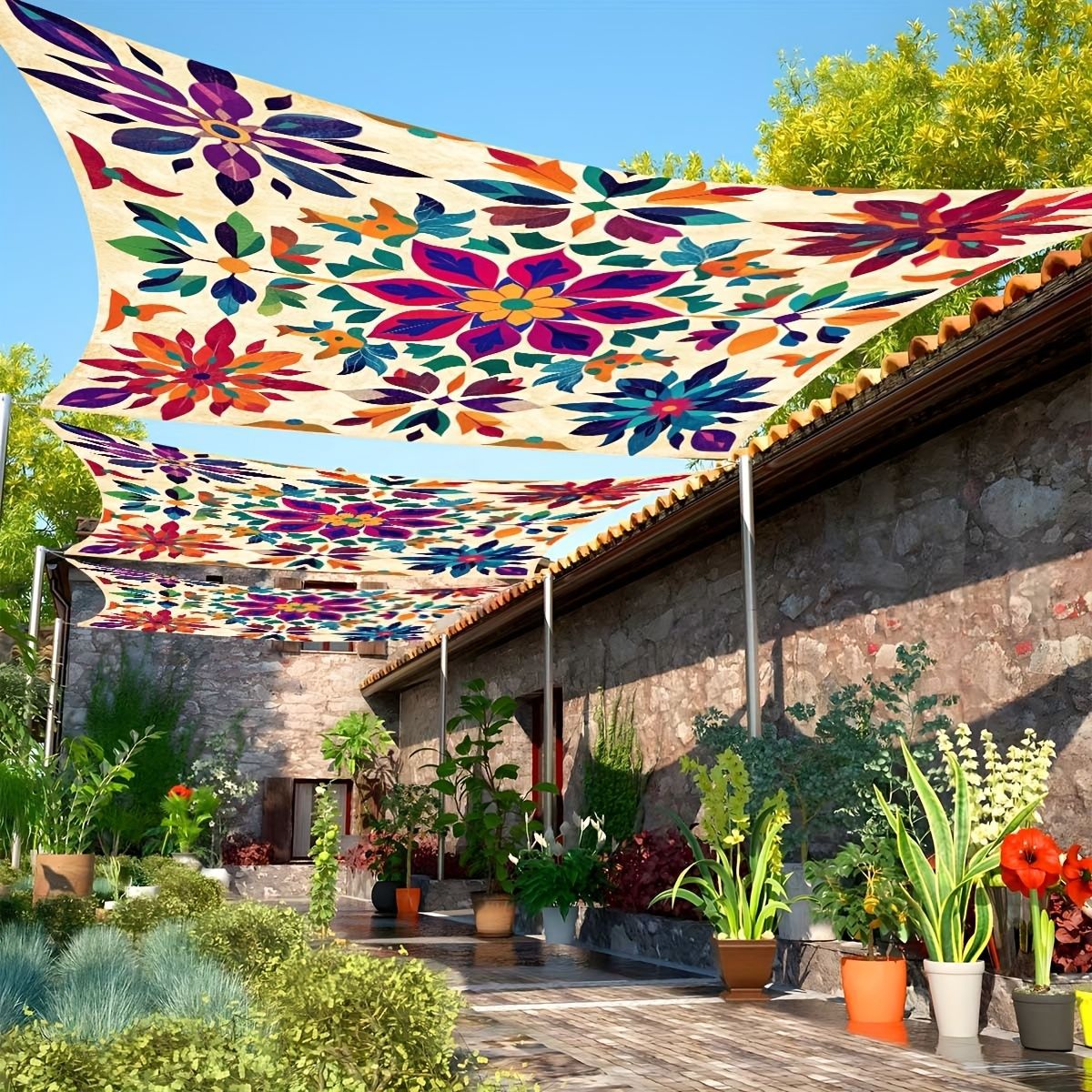 Stores pare-soleil de style bohème, filets d'ombrage, toiles d'ombrage, auvents de terrasse, parasols d'extérieur, idéaux pour les jardins— QWINERN - 4