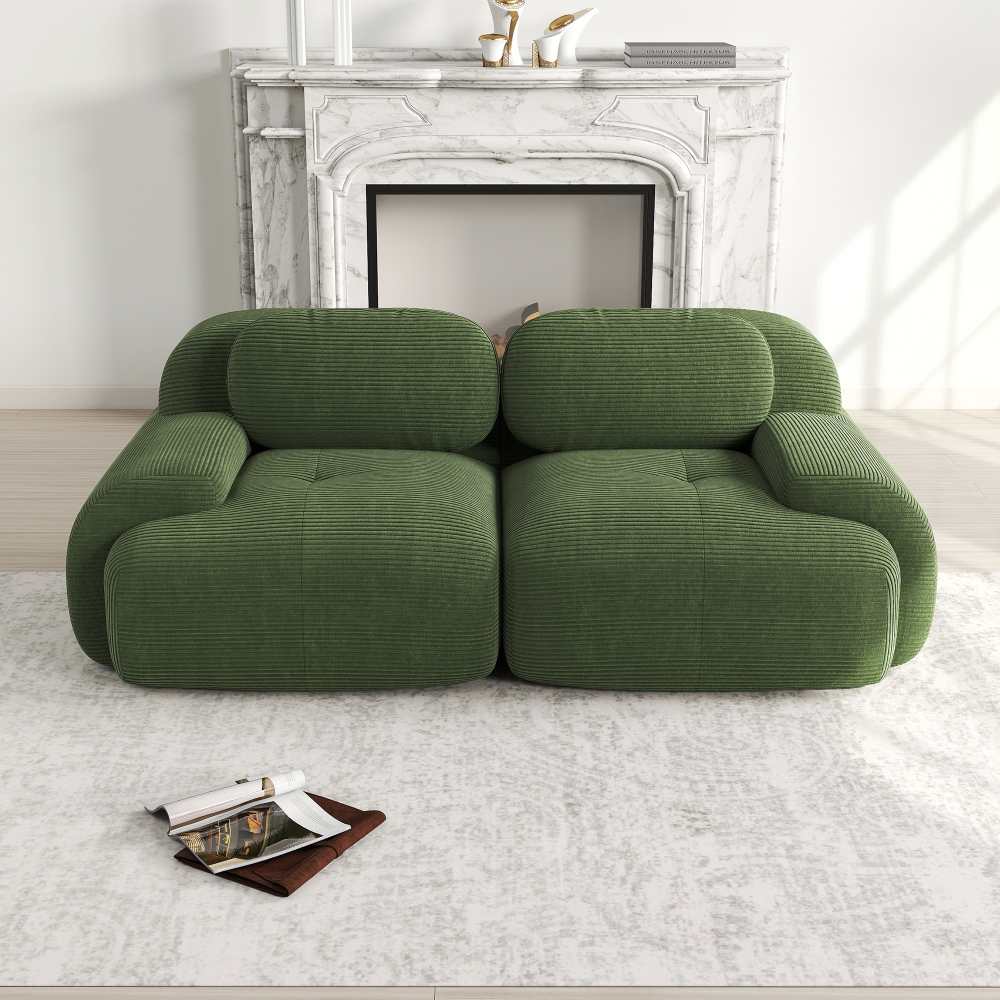 82-calowa modułowa sofa dwuosobowa z kordu, zaokrąglone podłokietniki, powierzchnia antypoślizgowa do salonu i kina domowego