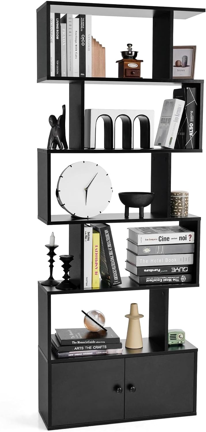 Regał Biblioteczny 5 Poziomów 70x23x183 cm z Szafką Zabezpieczającą przed Przewróceniem, Mebel do Przechowywania w Stylu Industrialnym (Czarny)