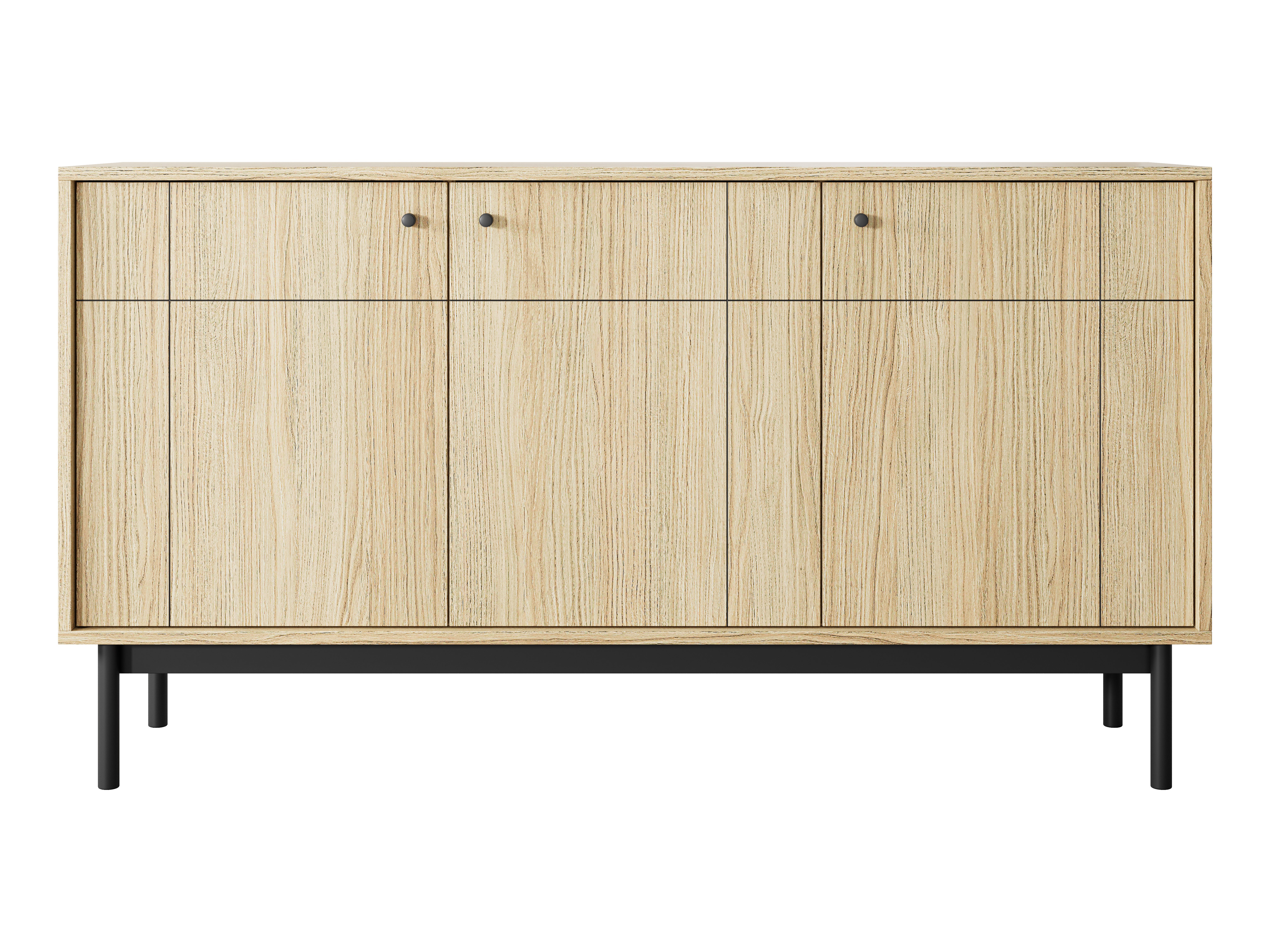 Komoda: kolor dąb Linea, nogi czarne, 153,5 x 83,5 x 39 cm - 2
