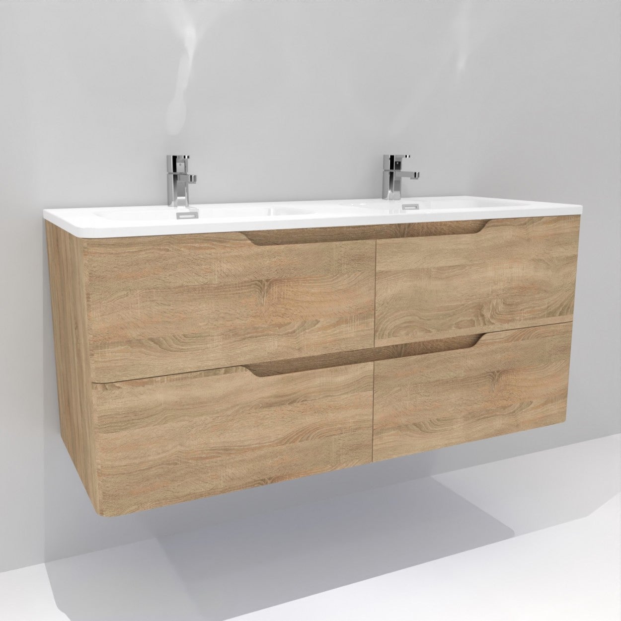 Meuble double vasque LUNA Bois Clair 120cm avec Miroir Reflet - 2