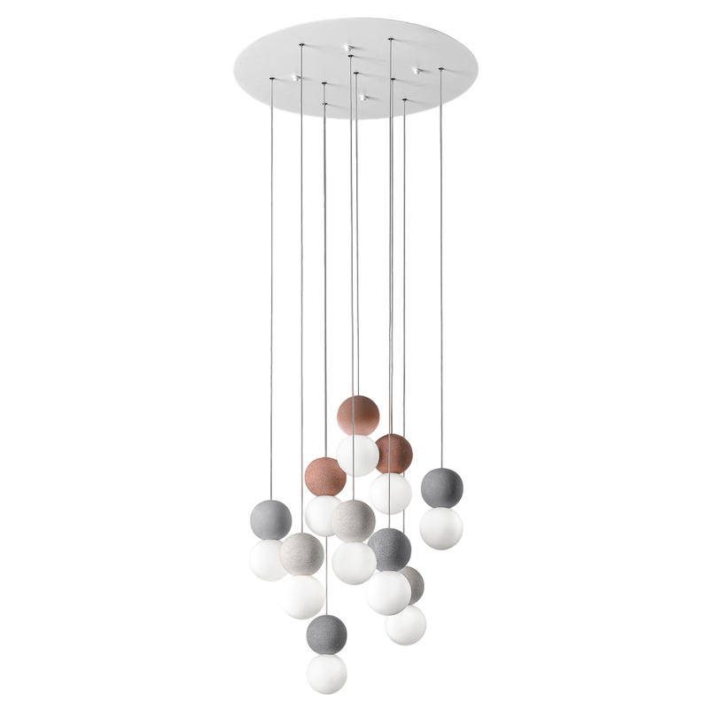 Gea Luce  Sfera, Lámpara Colgante De 10 Luces Con Esferas De Hormigón Y Cristal Opal, 10Xg9 Max 10X7w, Diseño Moderno, Ip20, Bombillas Excluidas Blanco/Gris/Claro , Leroy Merlin