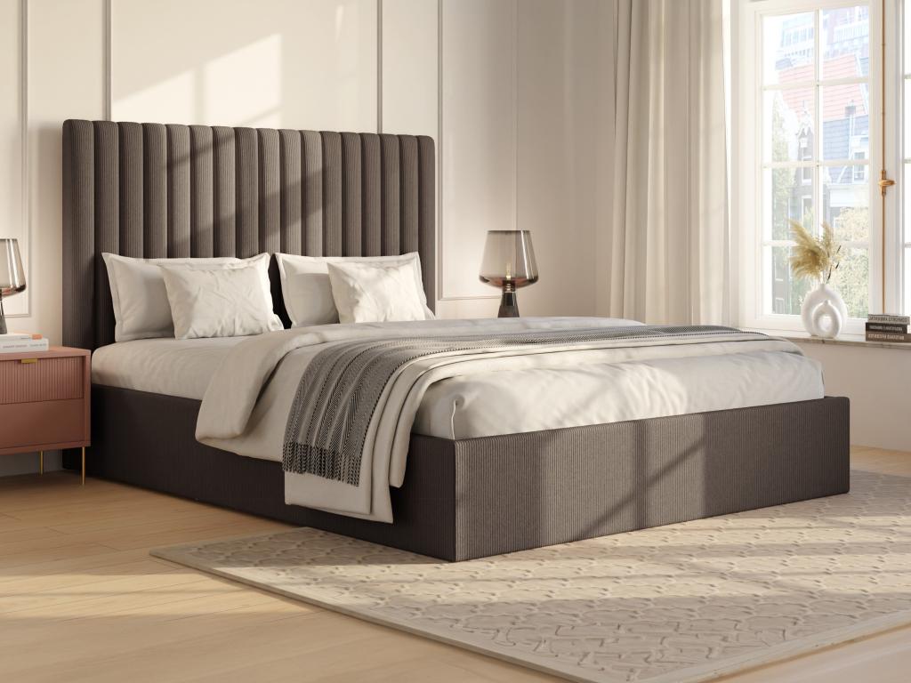 Letto Contenitore Velluto Grigio 180x200 Cm Con Testata Curva | Vente-unique TEOMIS