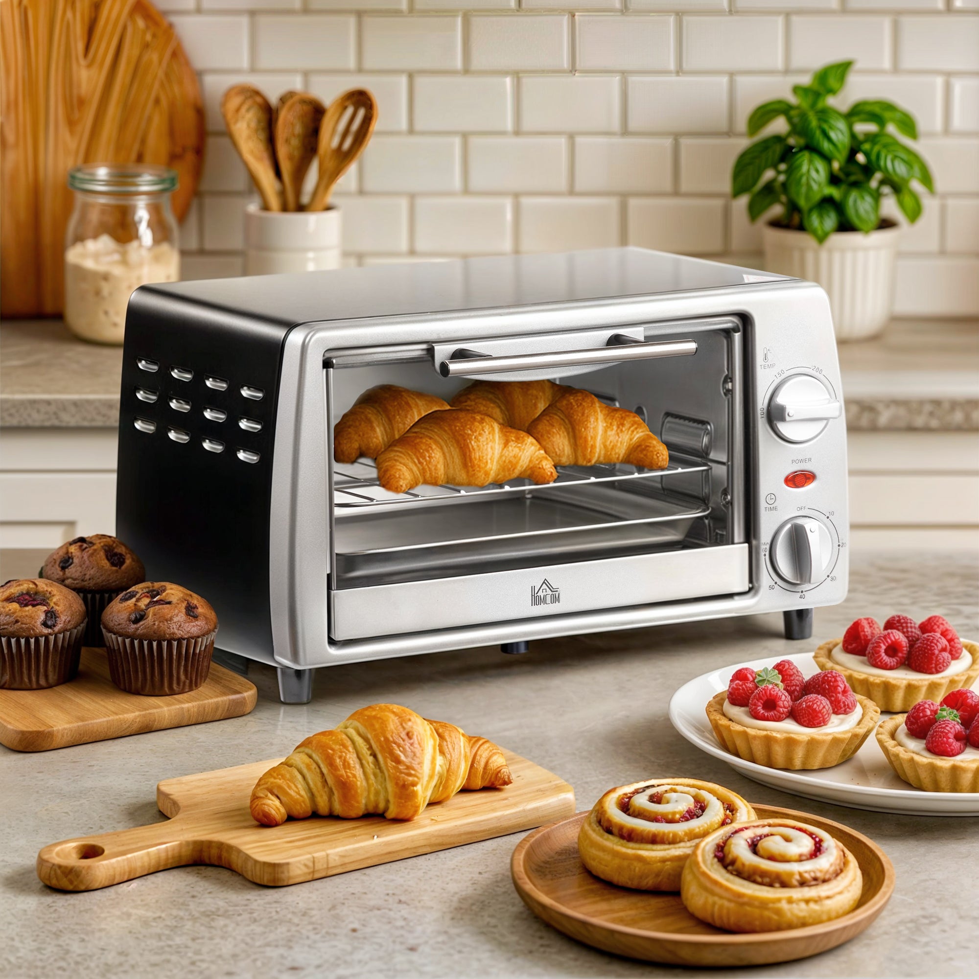 Homcom Negro Horno De Convección Sobremesa 10L 750W 36.5X26x22 Cm - Imagen 3