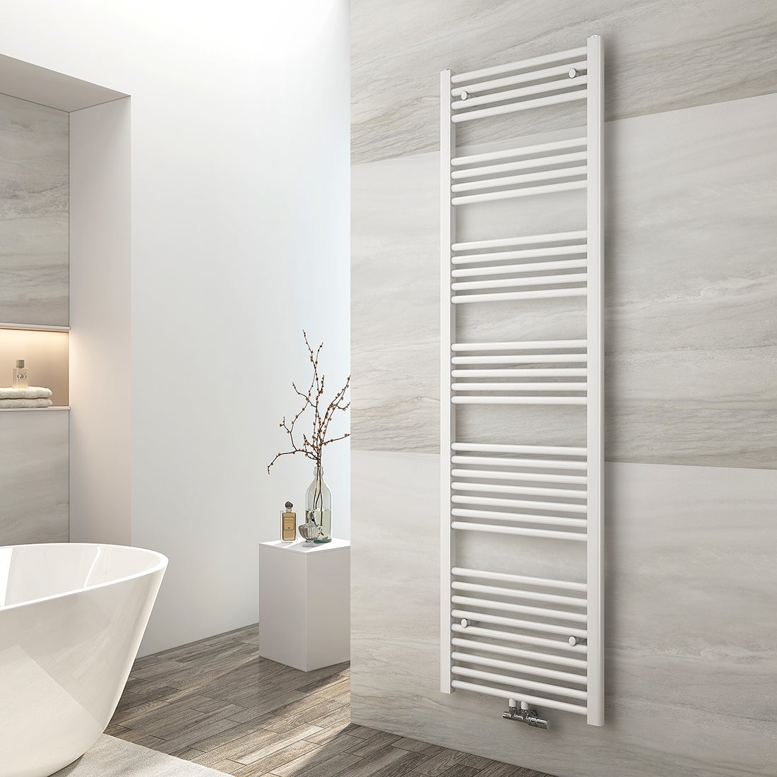 EMKE Grzejnik Łazienkowy 739W, 180x50 cm, 6 bar, do 7 m² – Biały