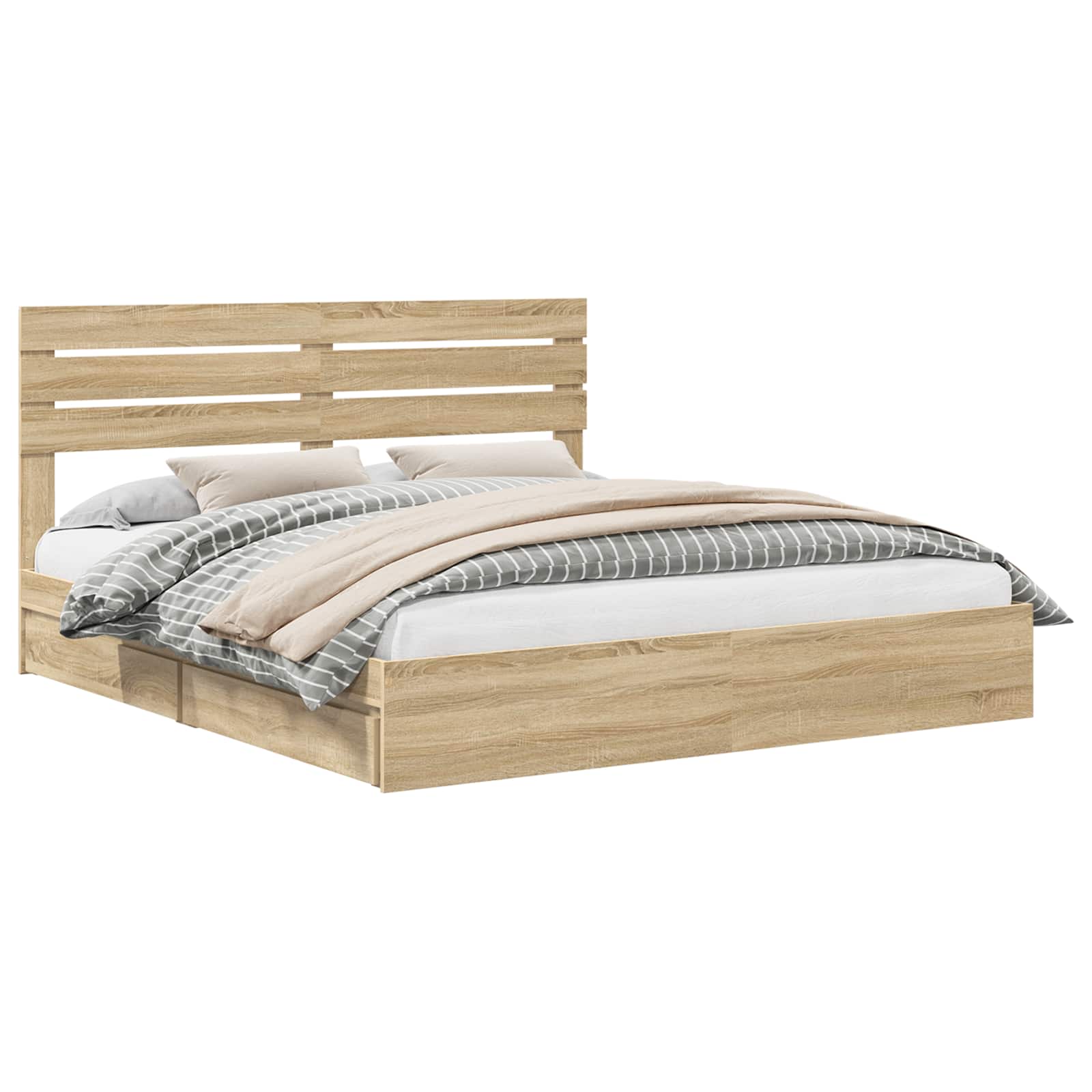Lit avec rangement, panneau de bois, chêne, pour la chambre, 180 × 200 cm - 2